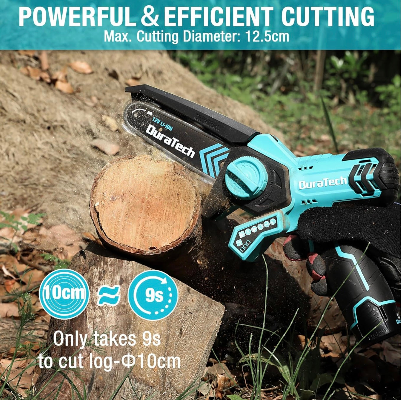 DURATECH 12V 6” Electric Cordless Chainsaw w/ 2 Batteries, 2 Chains