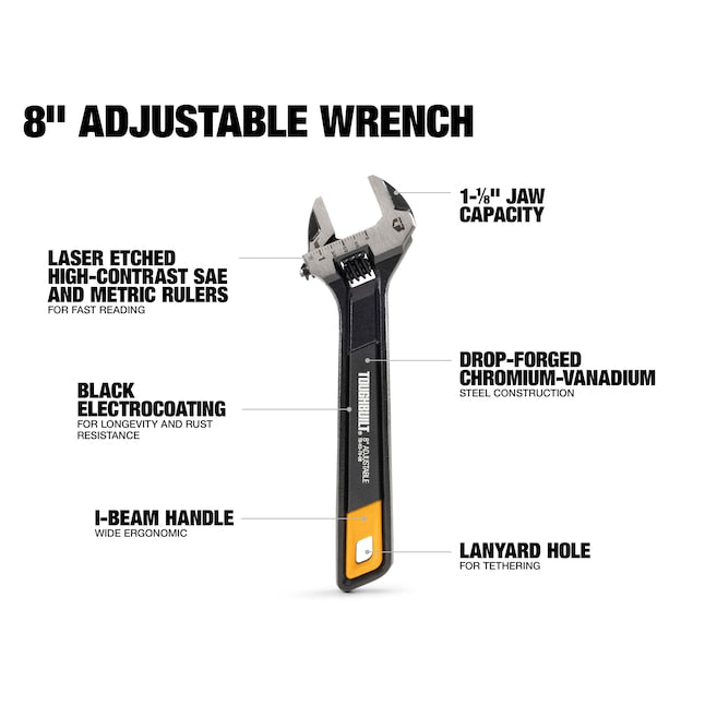 TOUGHBUILT 8” Adjustable Wrench