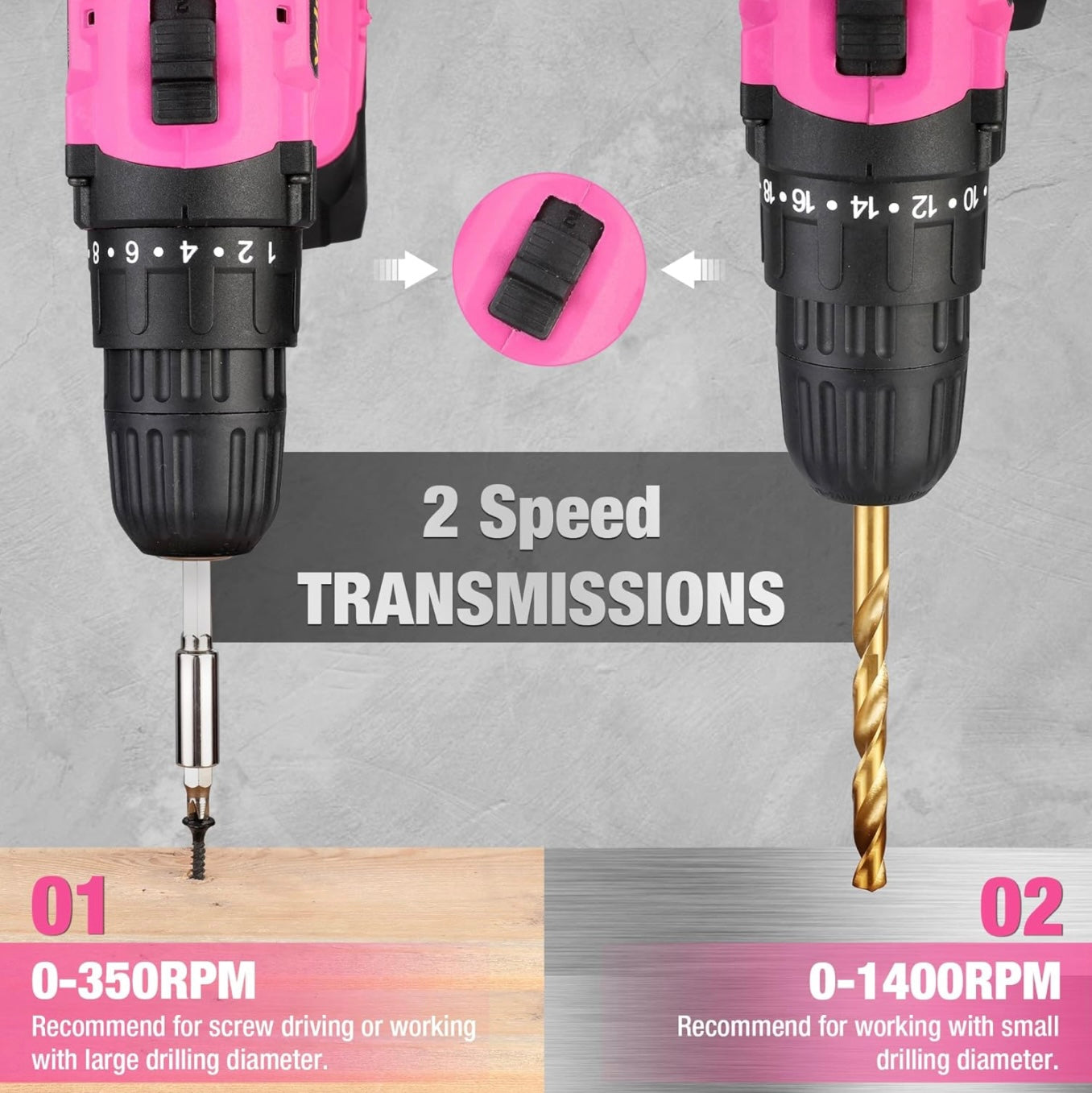 ValueMax 20V Pink Cordless Drill Set w/ Bits, LED Light, Magnetic Holder, 3/8-Inch Keyless Chuck, Battery, Charger