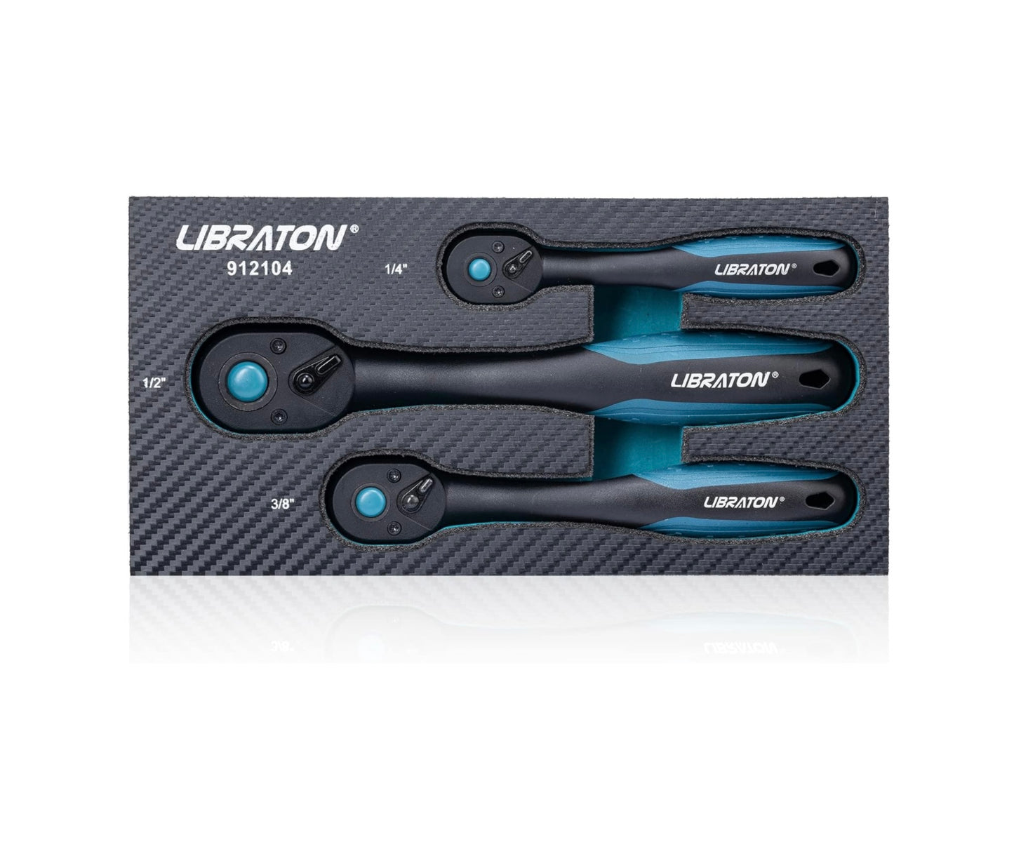 LIBRATON 3PC Heavy Duty Drive Ratchet Socket Wrench Set with Quick-Release Head, 72 Teeth, Reversible Design, Comfort Grip - 1/4”, 3/8”, 1/2”