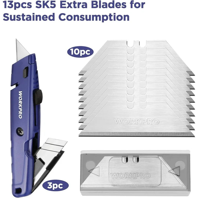 WORKPRO Quick-Change Retractable Box Cutter w/ Extra SK5 Blades