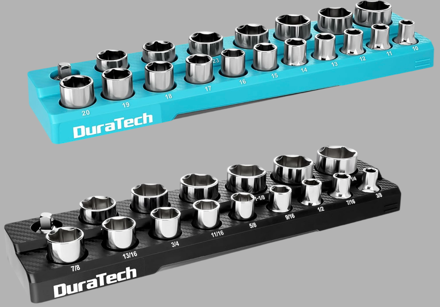 DURATECH 2PC SAE & Metric 1/2” Drive Magnetic Socket Organizer Set, Hold 35 Pieces Standard Size Sockets (Sockets Not Included)