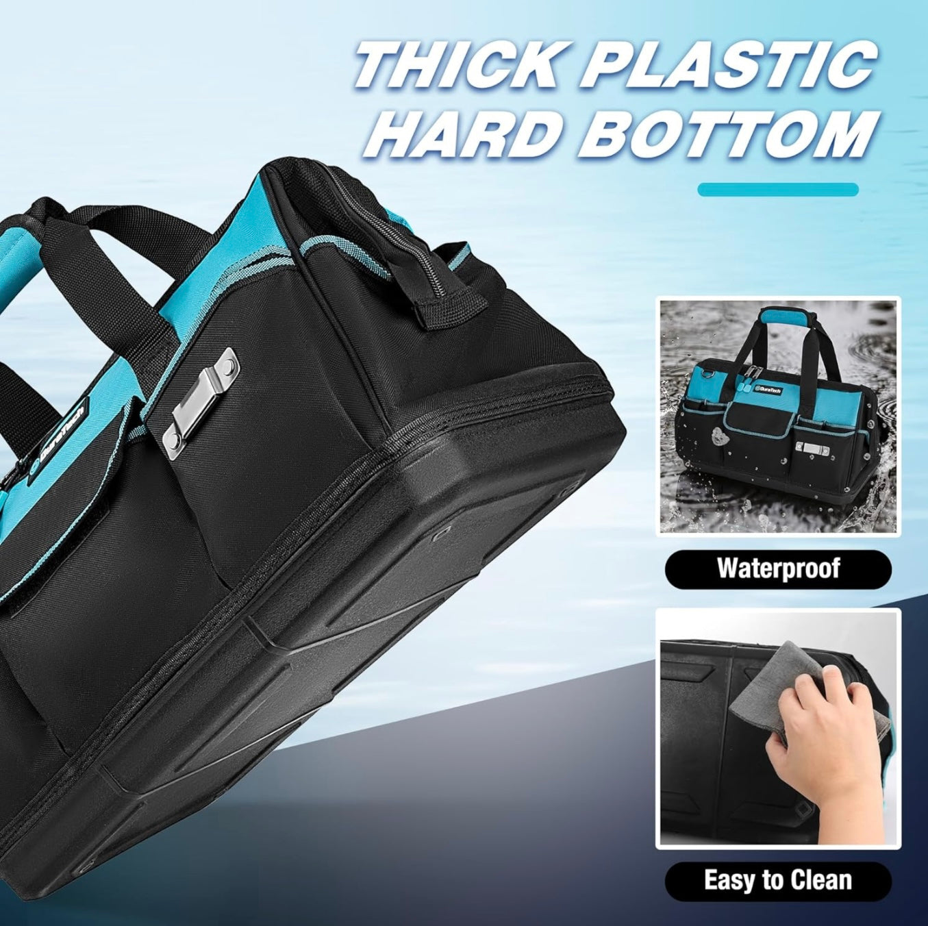 DURATECH 18” Large Tool Bag w/ 19 Pockets, Waterproof Hard Bottom