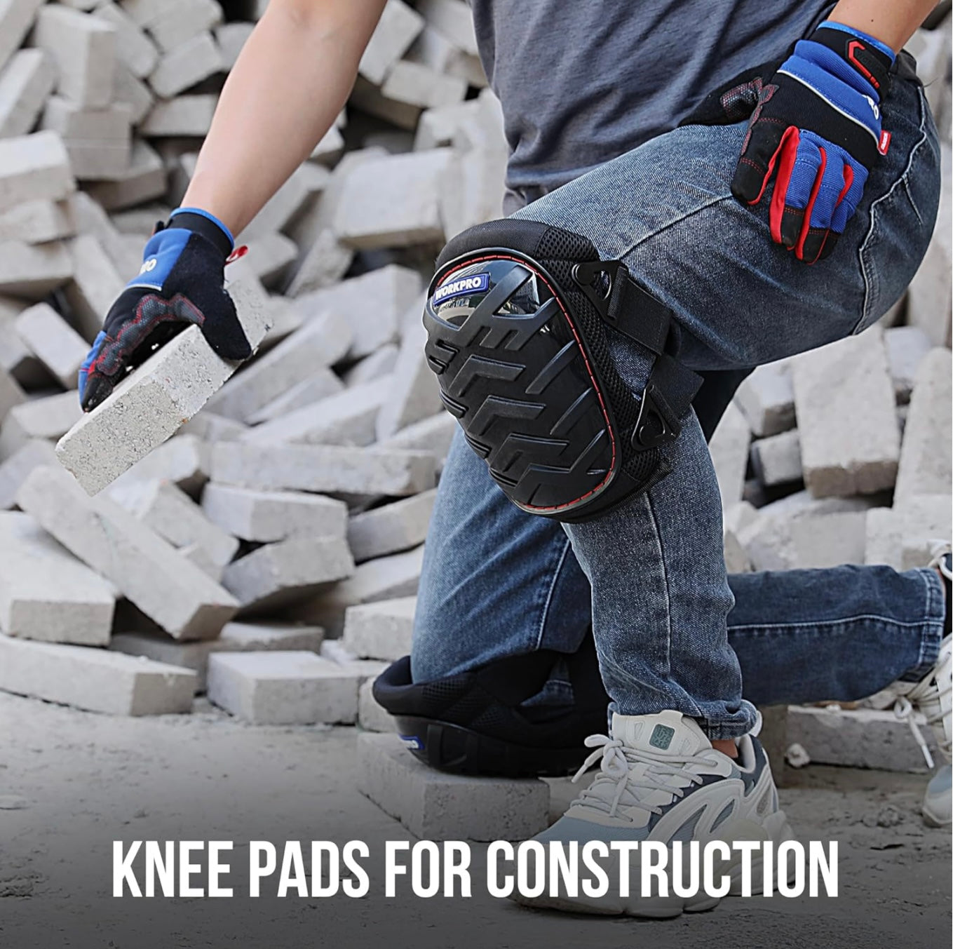 WORKPRO Safety Knee Pads w/ Ergonomic Gel Cushion and Foam Padding, Adjustable Buckle Straps, Durable Buttons
