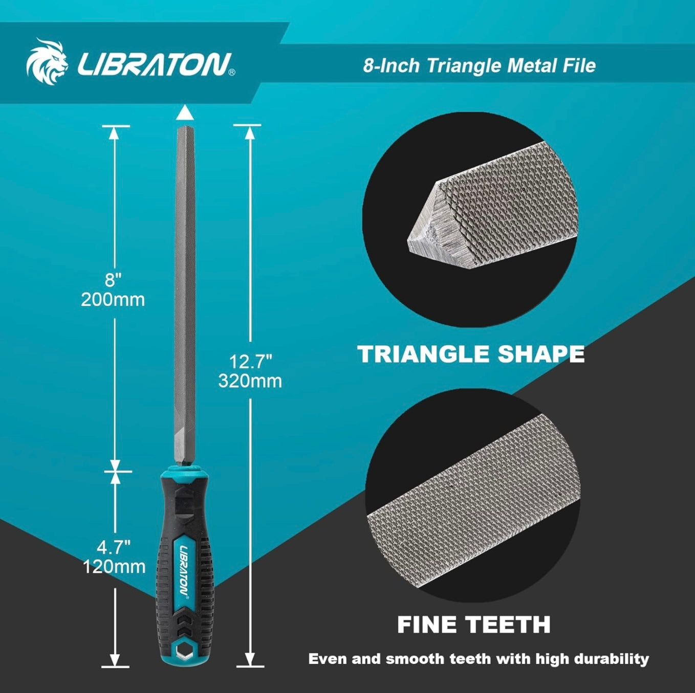 LIBRATON 8” Triangle Metal File w/ Ergonomic Handle