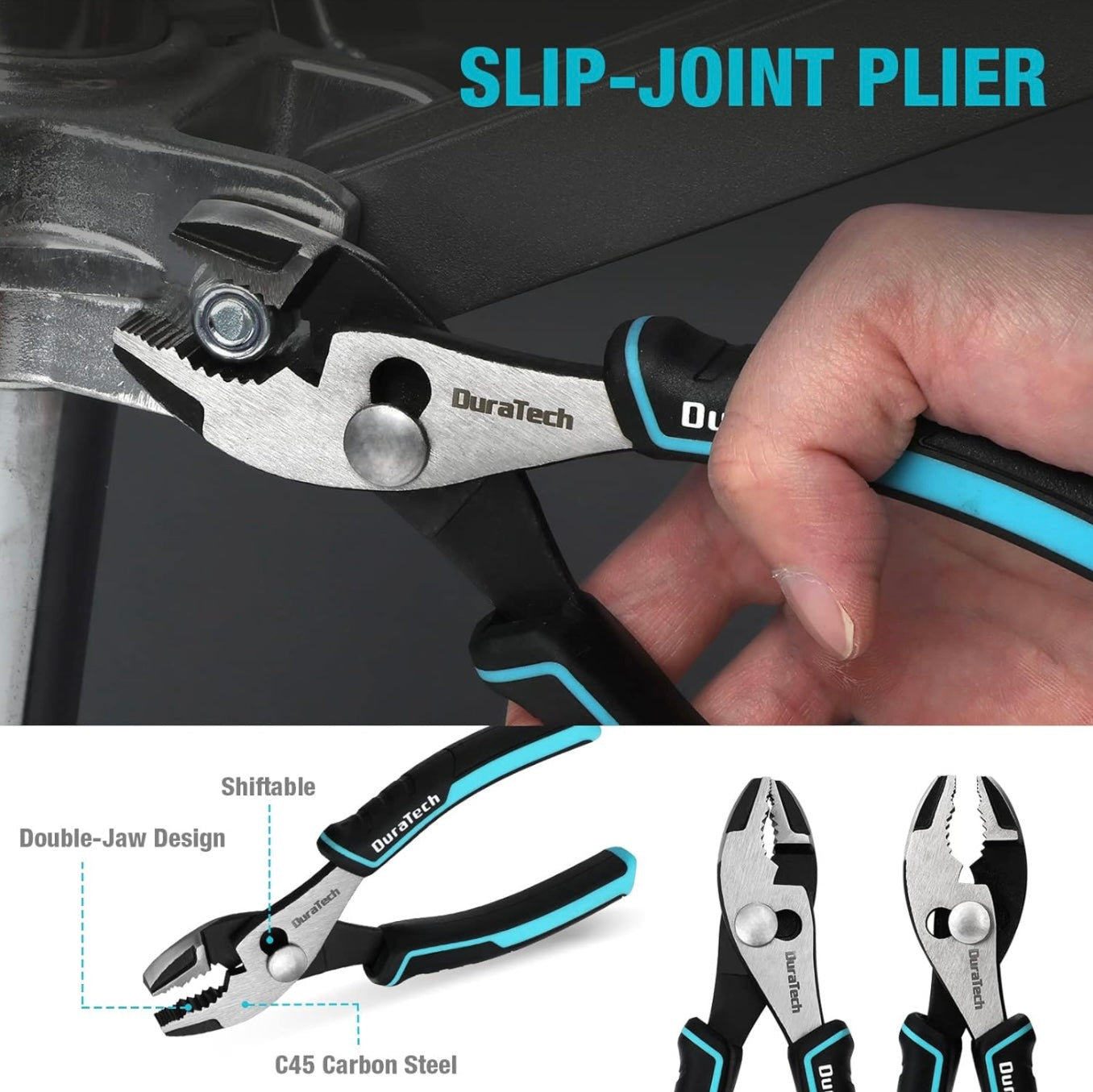 DURATECH 5PC Pliers Set, 6" Long Nose, 6” Slip Joint, 6” Diagonal Cutting, 8" Linesman, 8” Groove Joint Pliers w/ Oxford Rolling Pouch