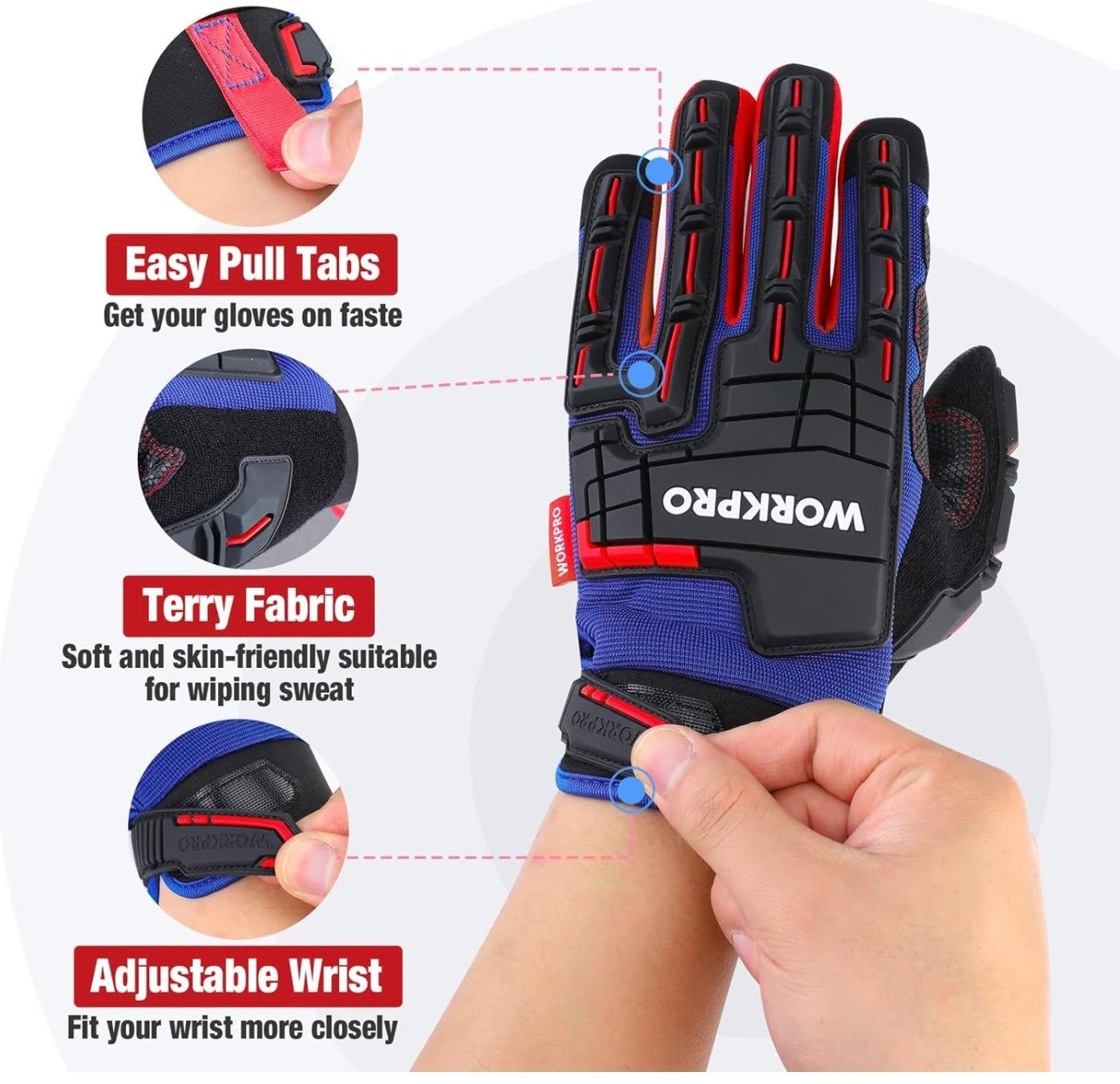 WORKPRO Heavy Duty Impact Protection Work Gloves - M, L, XL