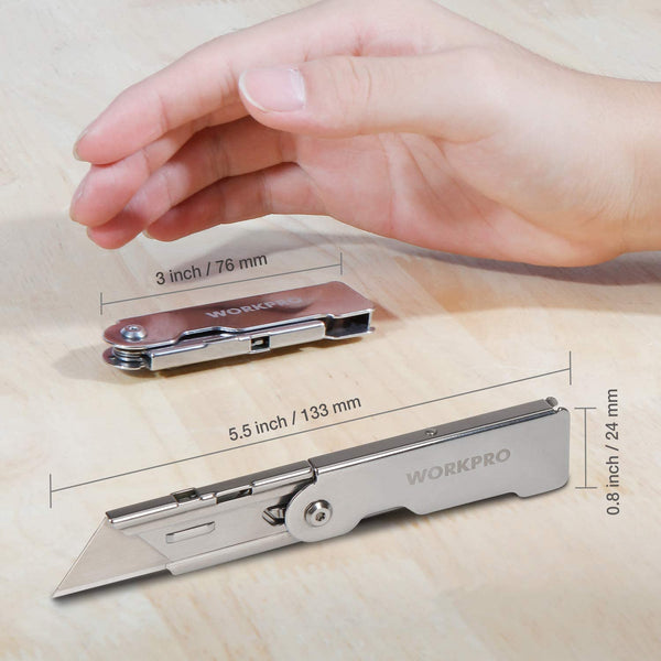 WORKPRO 3-Pack Mini Quick Change Folding Pocket Utility Knife w/ Belt Clip Set, Stainless Steel