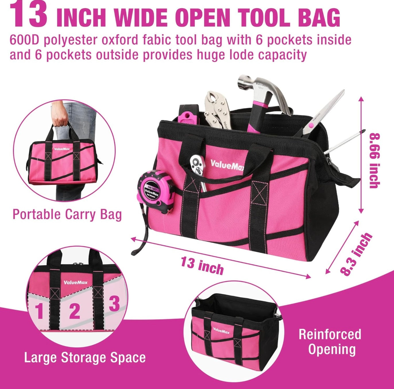 ValueMax 218PC Basic Household Repair Tool Kit w/ 13” Large Opening Tool Bag