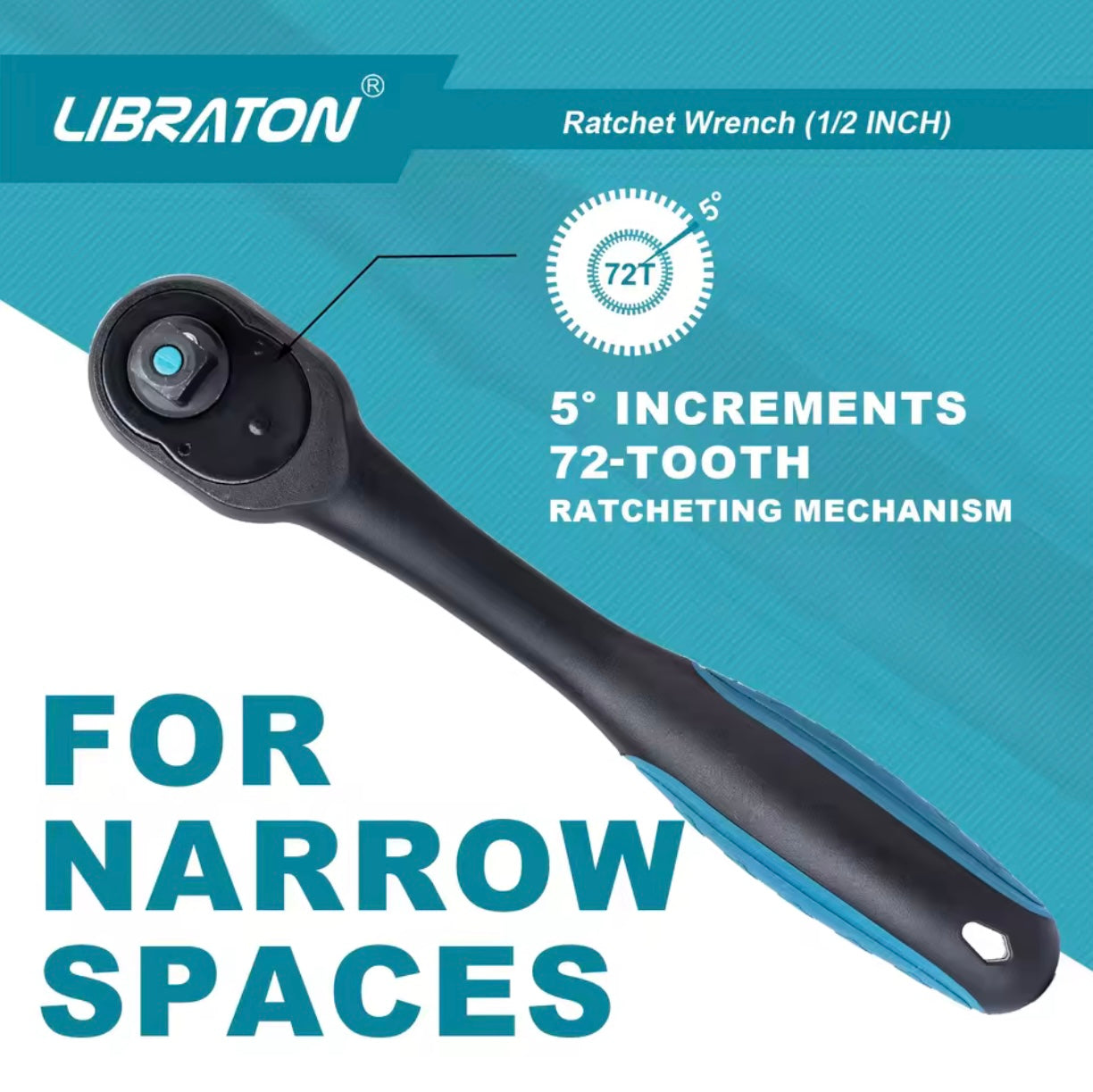 LIBRATON 1/2” Quick-Release Ratchet Wrench w/ Comfort Grip