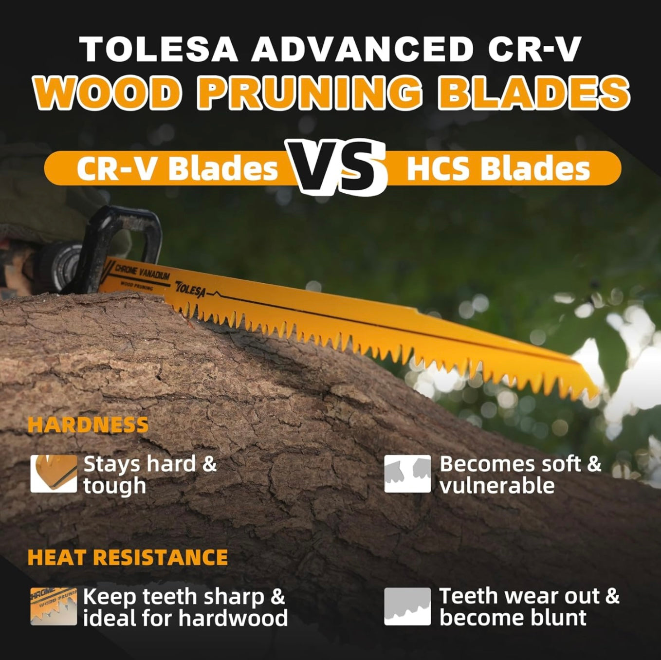 TOLESA 12PK 6”+ 9” Wood Pruning CR-V Reciprocating Saw Blades