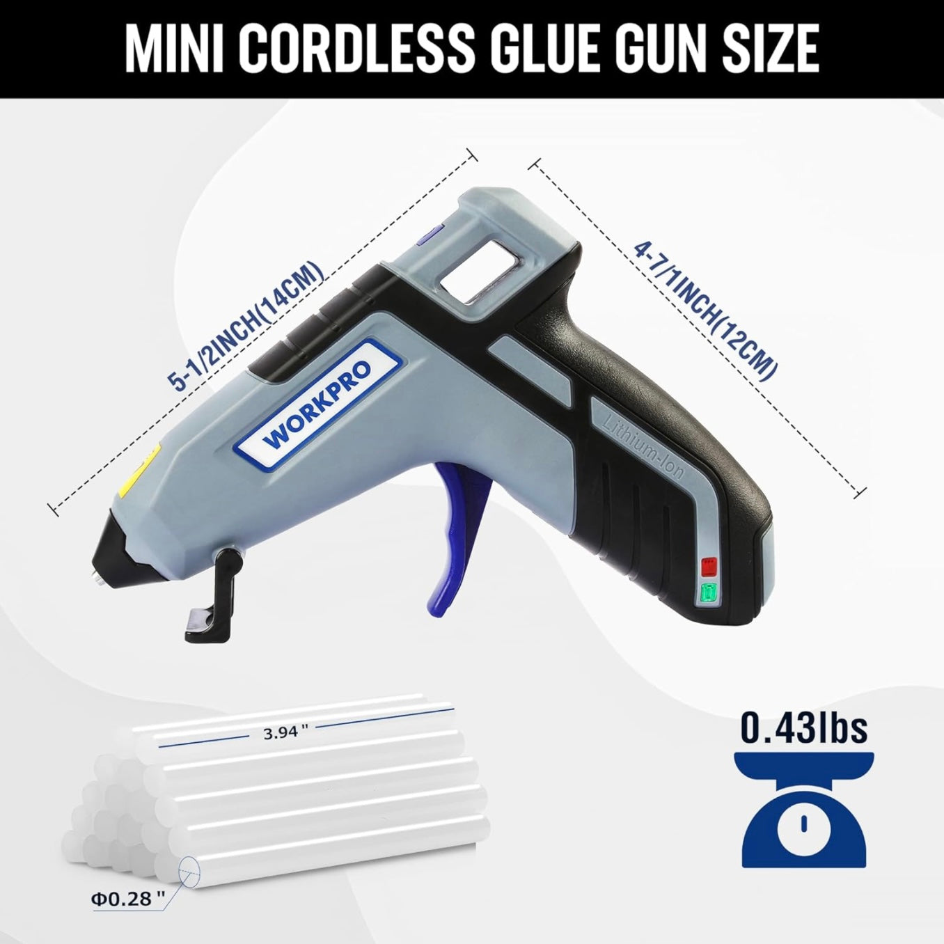 WORKPRO 3.6V Cordless Hot Glue Gun W/ 20 Glue Sticks