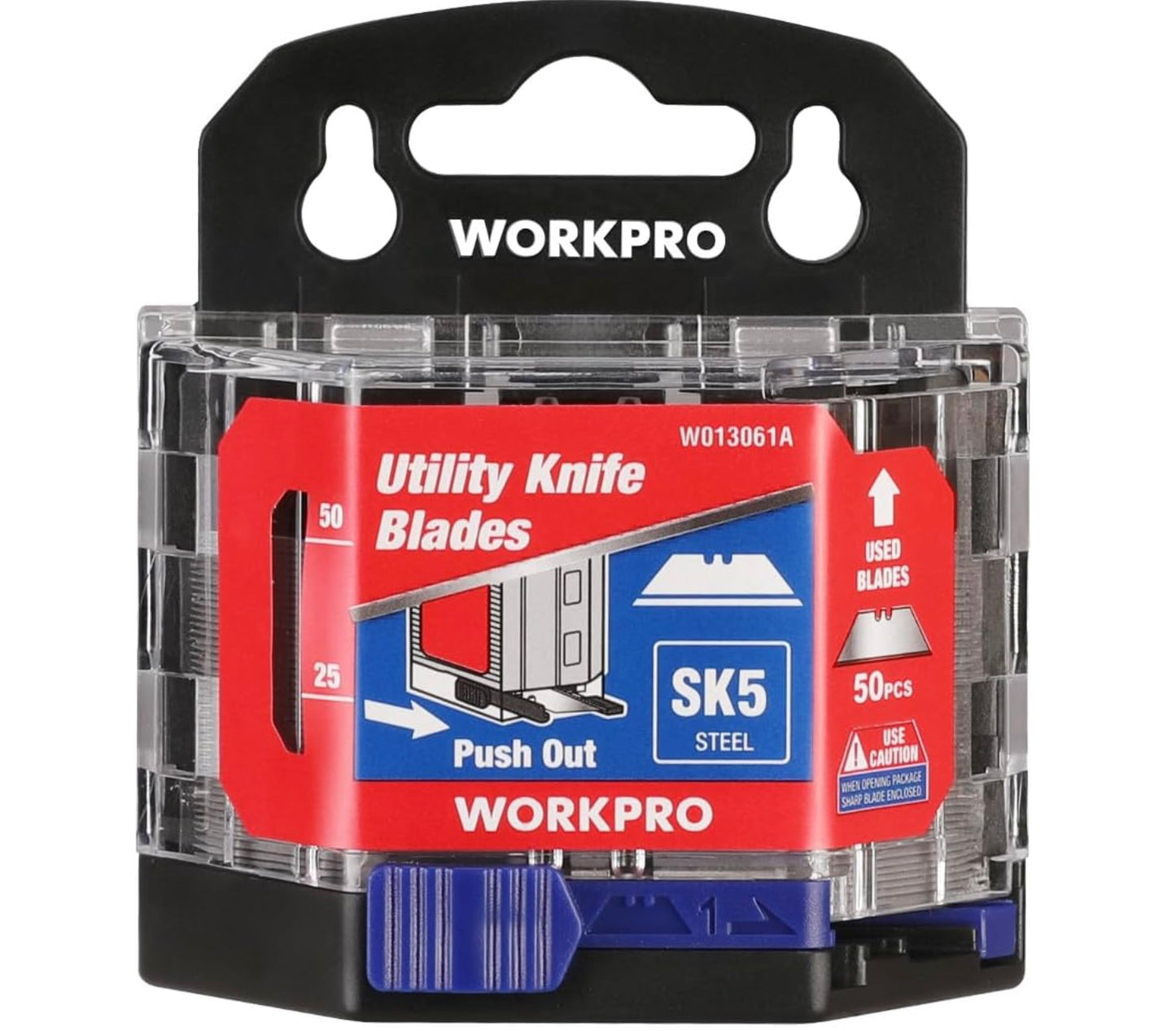 WORKPRO 50-Pack Utility Knife Blades w/ Dispenser - SK5 Steel