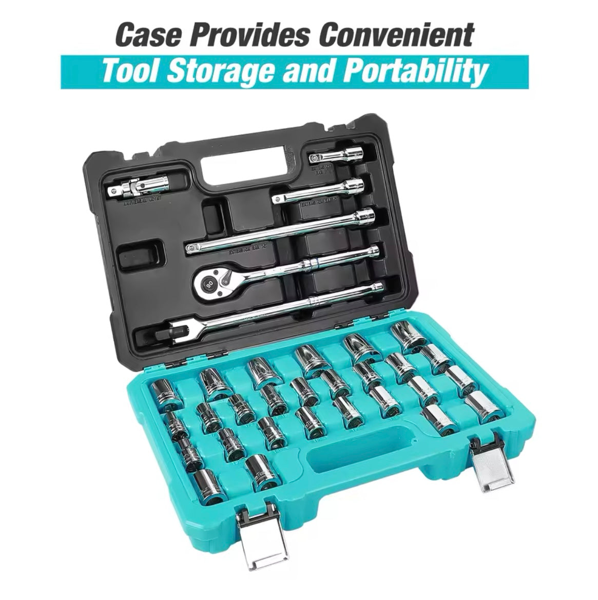 DURATECH 33PC 1/2" Drive Socket Set, Metric/SAE Sockets, 1/2-Inch Ratchet, Breaker Bar, Socket Adapters