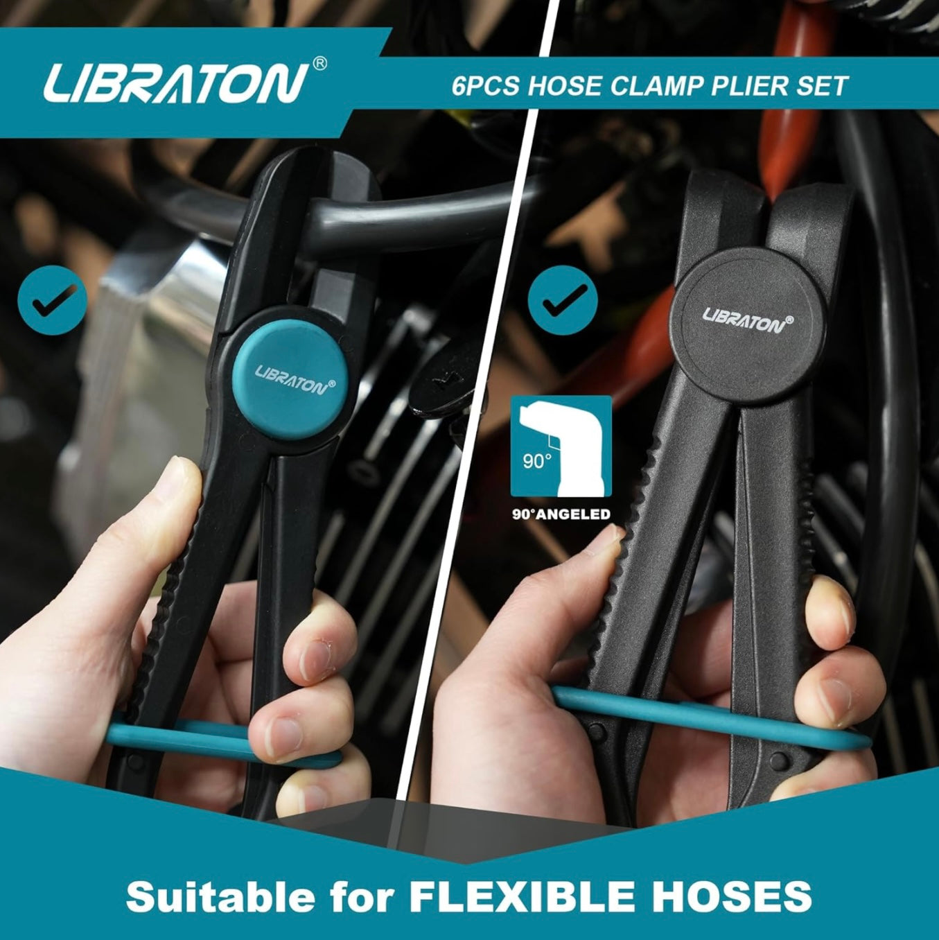 Libraton 6PC Hose Clamp Pliers Set w/ 90-Degree & Straight