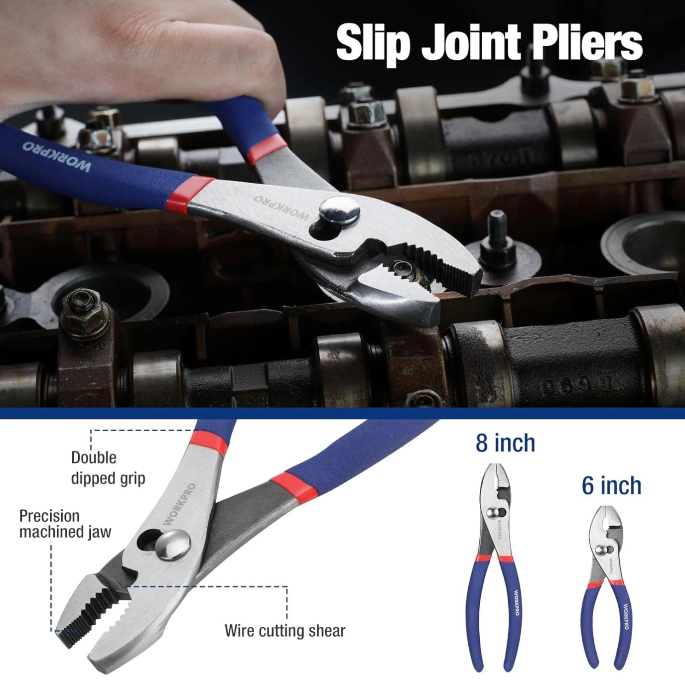 WORKPRO 7Pc Pliers Set w/ Groove Joint, Long Nose, Slip Joint, Linesman, and Diagonal Pliers