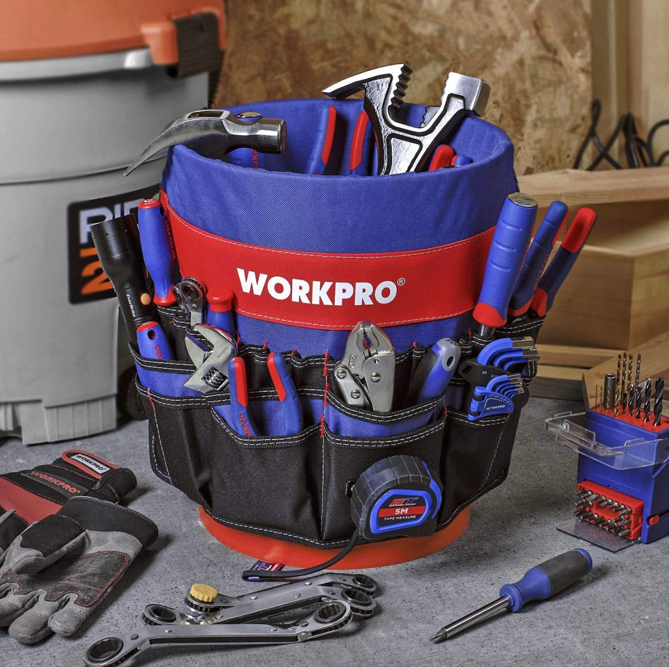 WORKPRO Bucket Tool Organizer w/ 51 Pockets, Fits 3.5-5 Gallon Bucket (Tools Excluded)