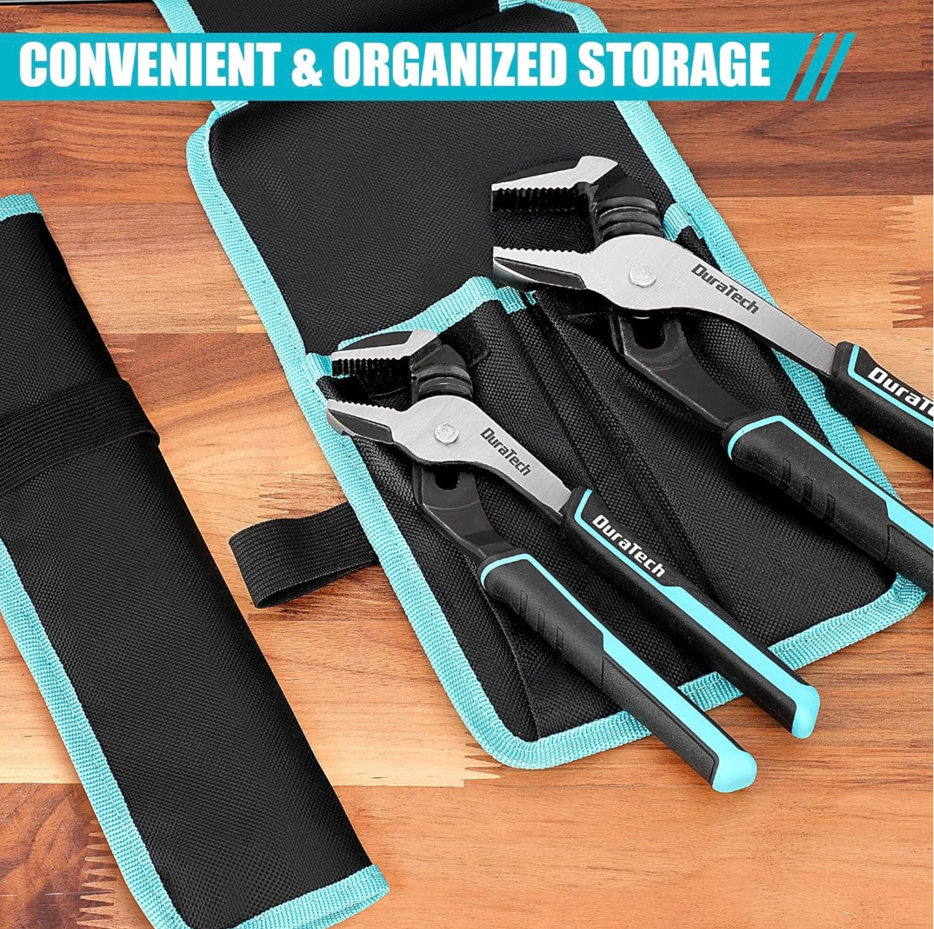DURATECH 2PC 8” + 10” Adjustable Groove Joint Pliers Set with Rolling Pouch