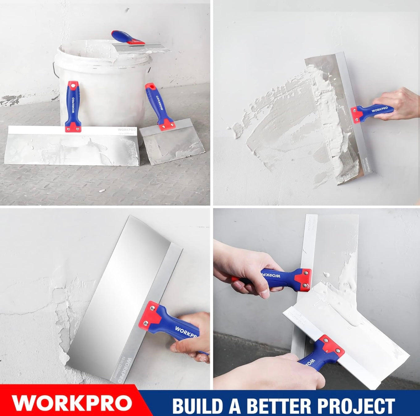 WORKPRO 5Pc Drywall Knife Set - 4”, 6”, 8”, 10”, 12” Blades