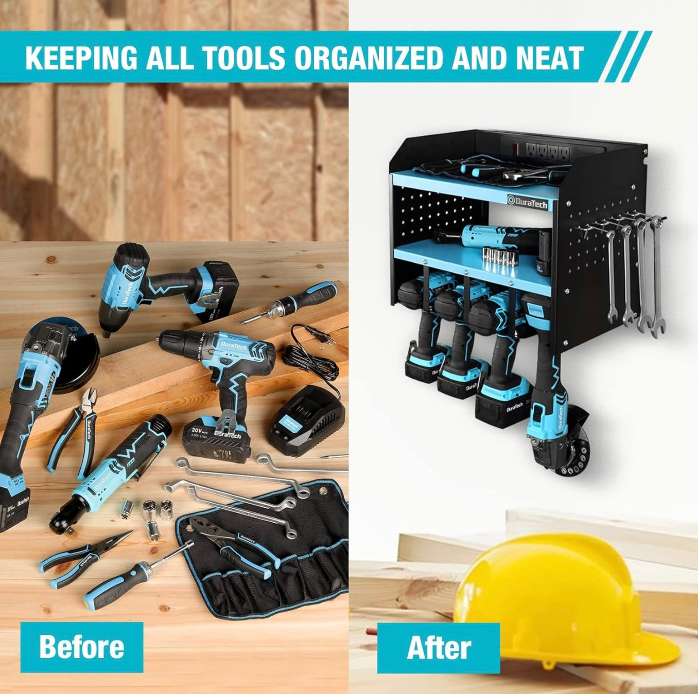 DURATECH Power Tool Organizer Wall Mount w/ Power Strip
