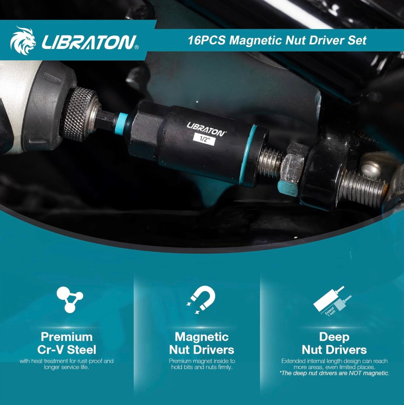 LIBRATON 16PC Magnetic Nut Driver Set - SAE