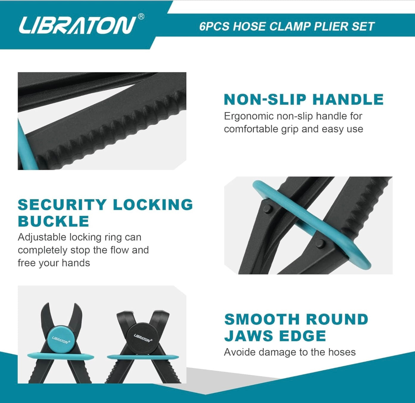 Libraton 6PC Hose Clamp Pliers Set w/ 90-Degree & Straight