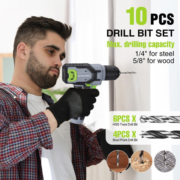 WORKPRO 8V Cordless Power Drill Set w/ Bit Set - 3/8" Keyless Chuck