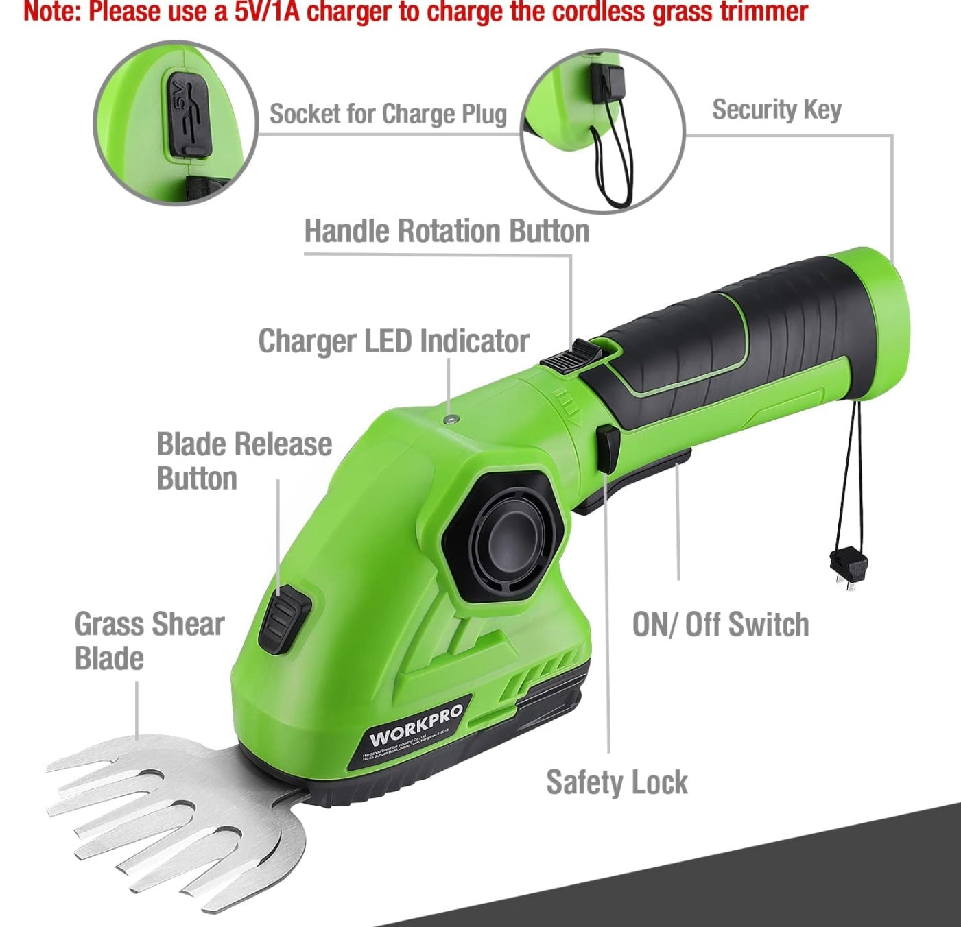 WORKPRO 7.2V 2-IN-1 Cordless Handheld Grass Shear & Shrubbery Trimmer