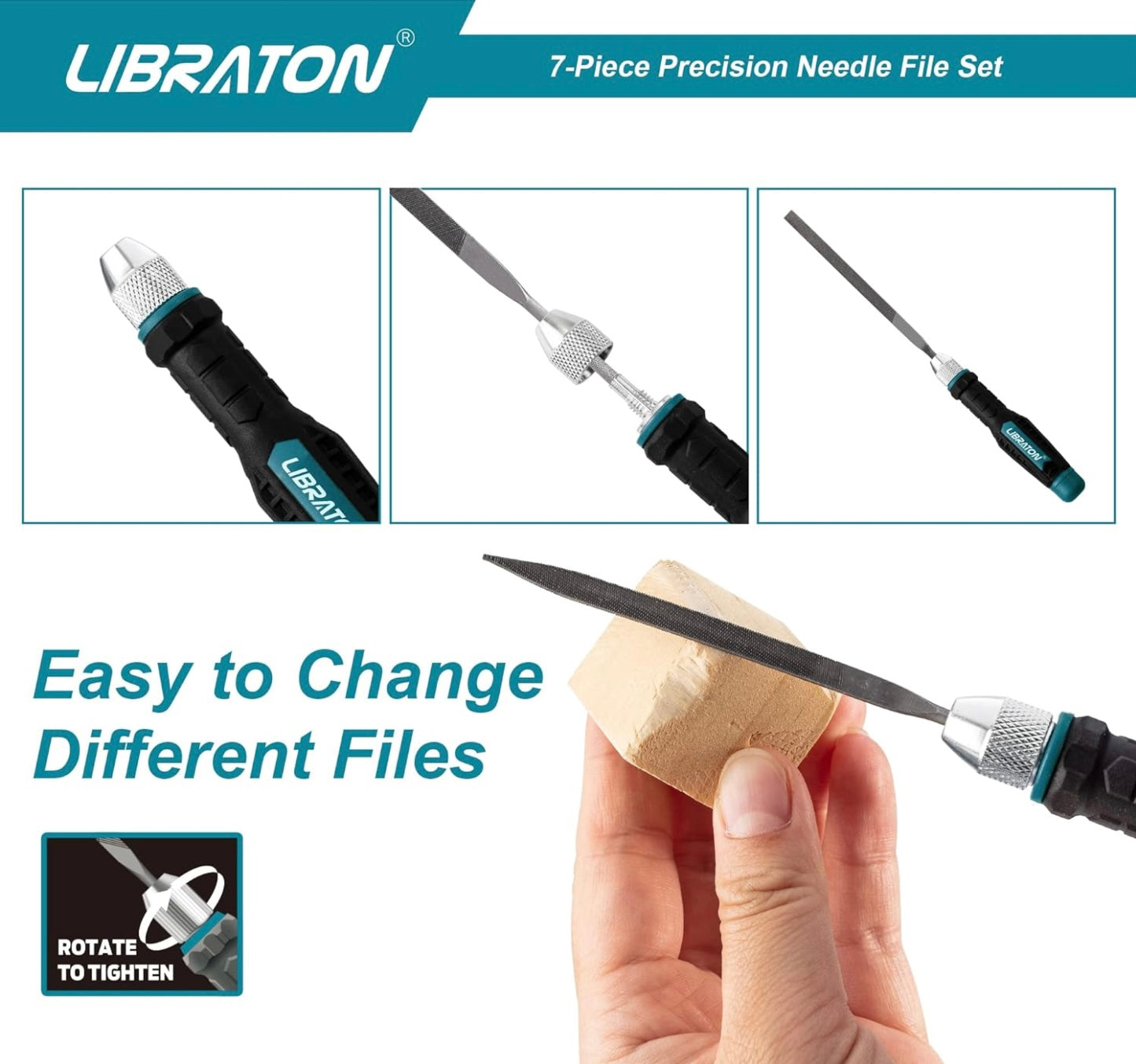 LIBRATON 7PC Interchangeable Needle File Set w/ Handle