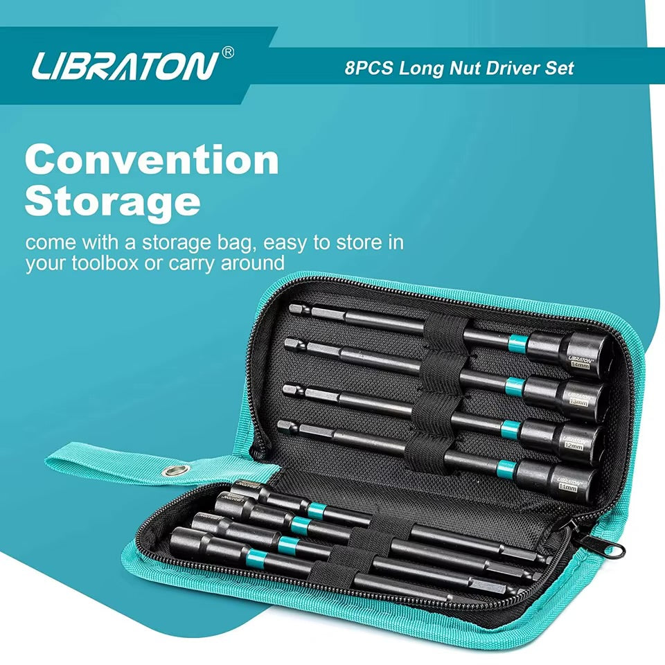 LIBRATON 8PC Long Magnetic Nut Driver Set - Metric