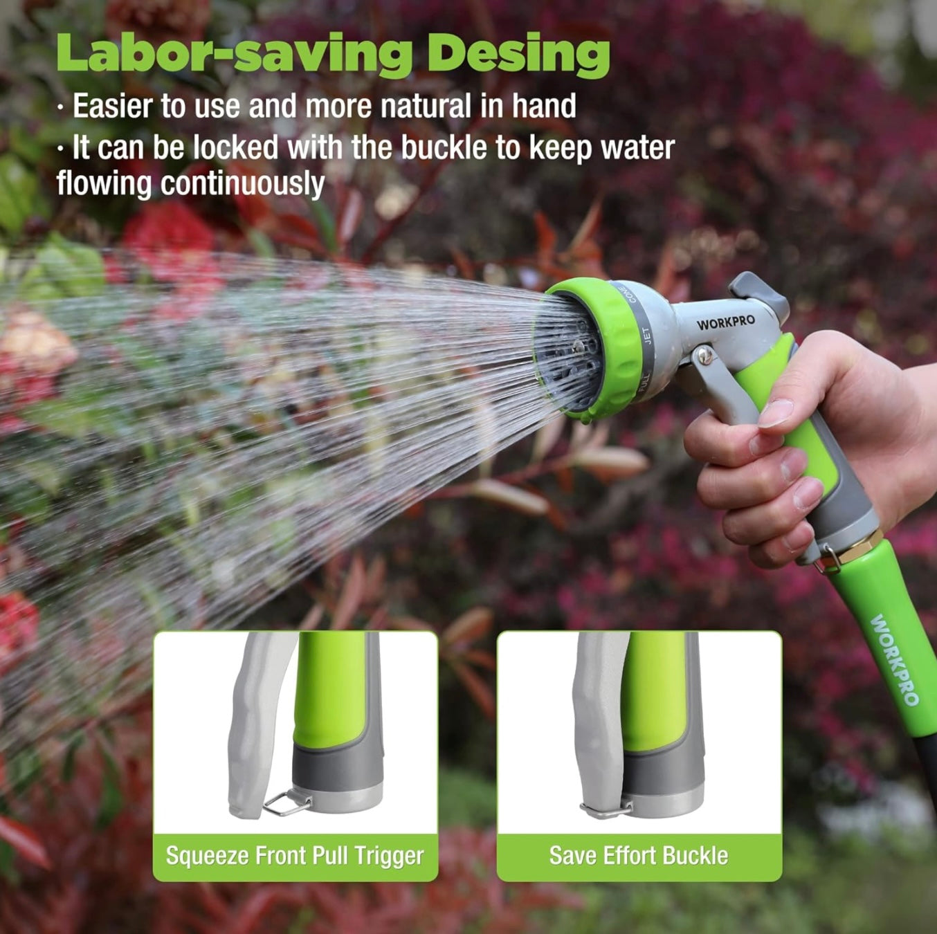 WORKPRO Heavy-Duty Garden Hose Nozzle w/ 8 Adjustable Spray Patterns