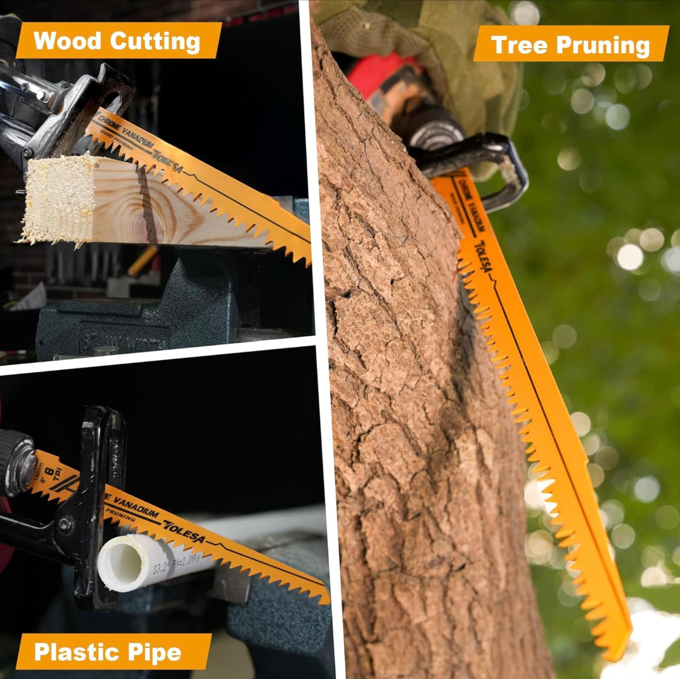 TOLESA 12PK 6”+ 9” Wood Pruning CR-V Reciprocating Saw Blades