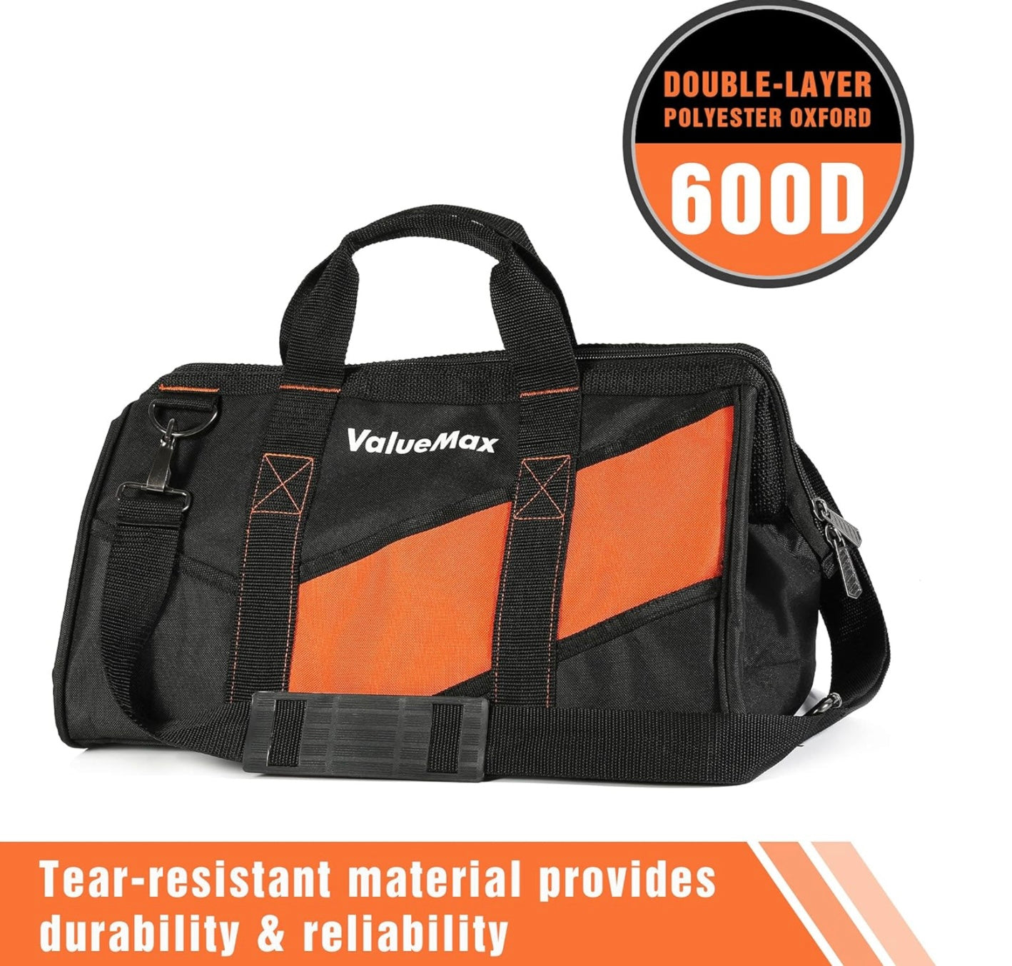 ValueMax 16” Heavy-Duty Wide Mouth Tool Bag w/ Shoulder Strap, 13 Pockets