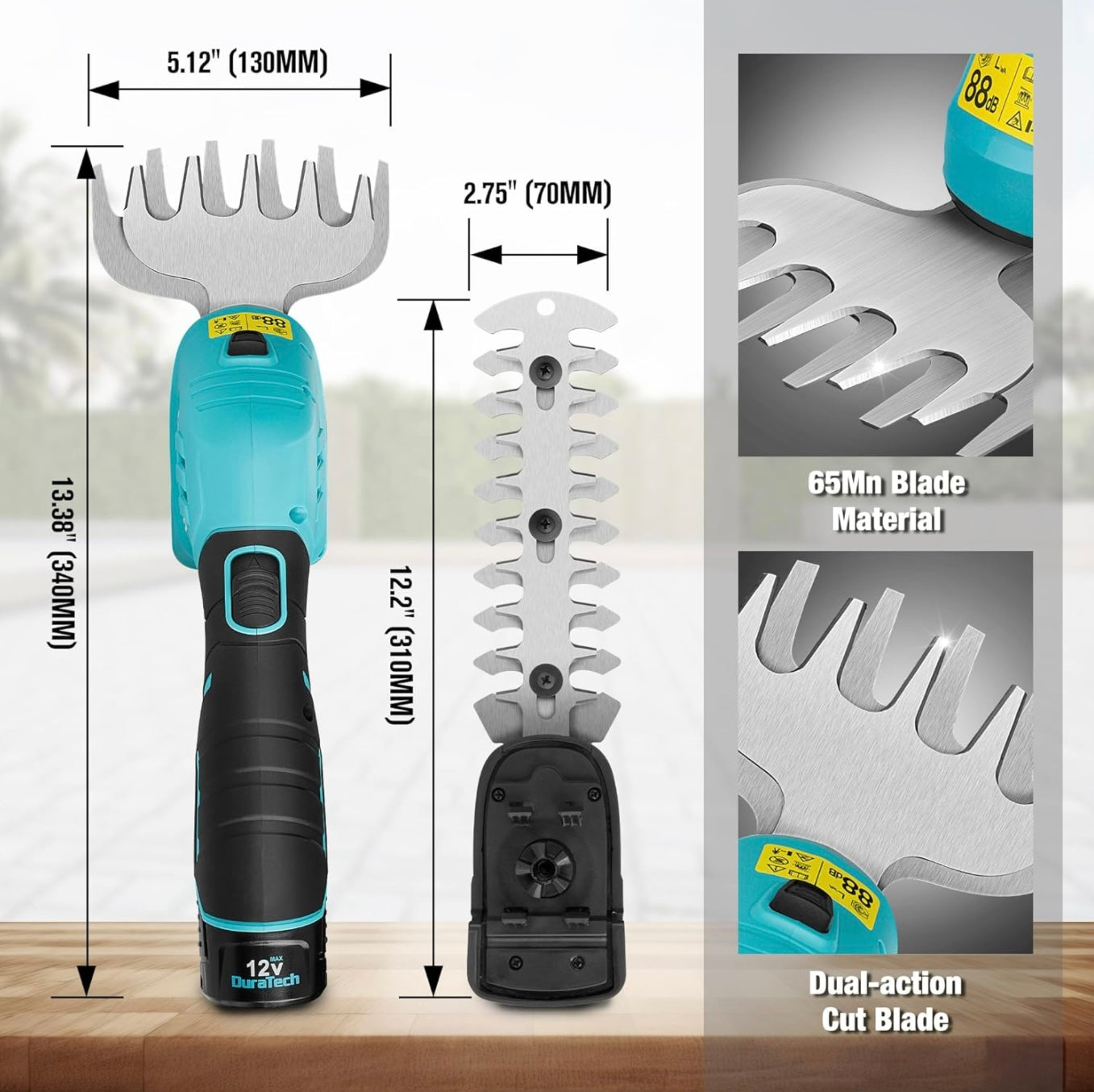 DURATECH 12V 2-in-1 Cordless Hedge Trimmer w/ 2.0Ah Li-Ion Battery, Charger & Storage Bag
