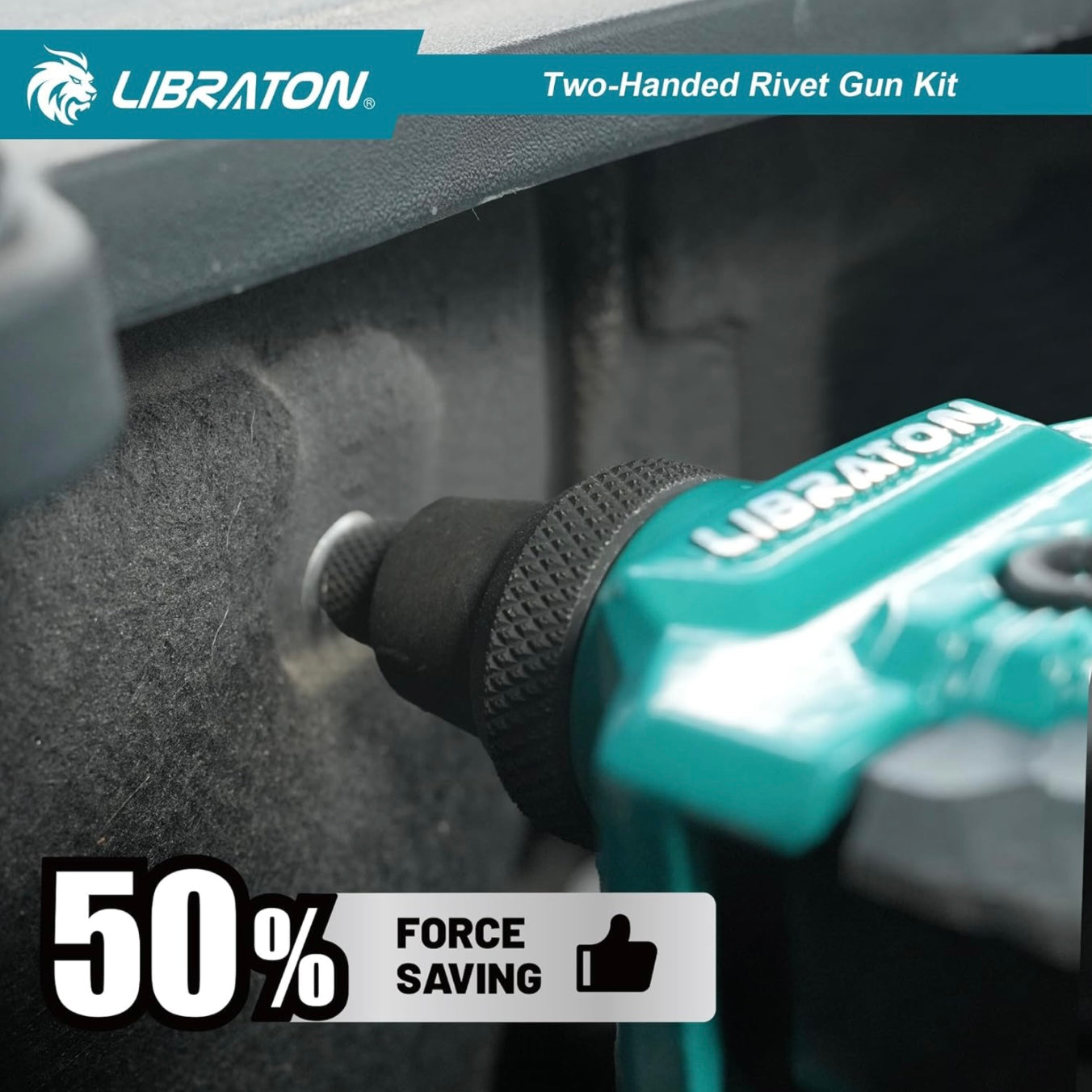 LIBRATON Heavy-Duty Two-Handed Pop Rivet Gun Kit w/ 250 Aluminum Rivets in Box, 5 Tool-Free Interchangeable Nozzles, 5 HSS Drill Bits
