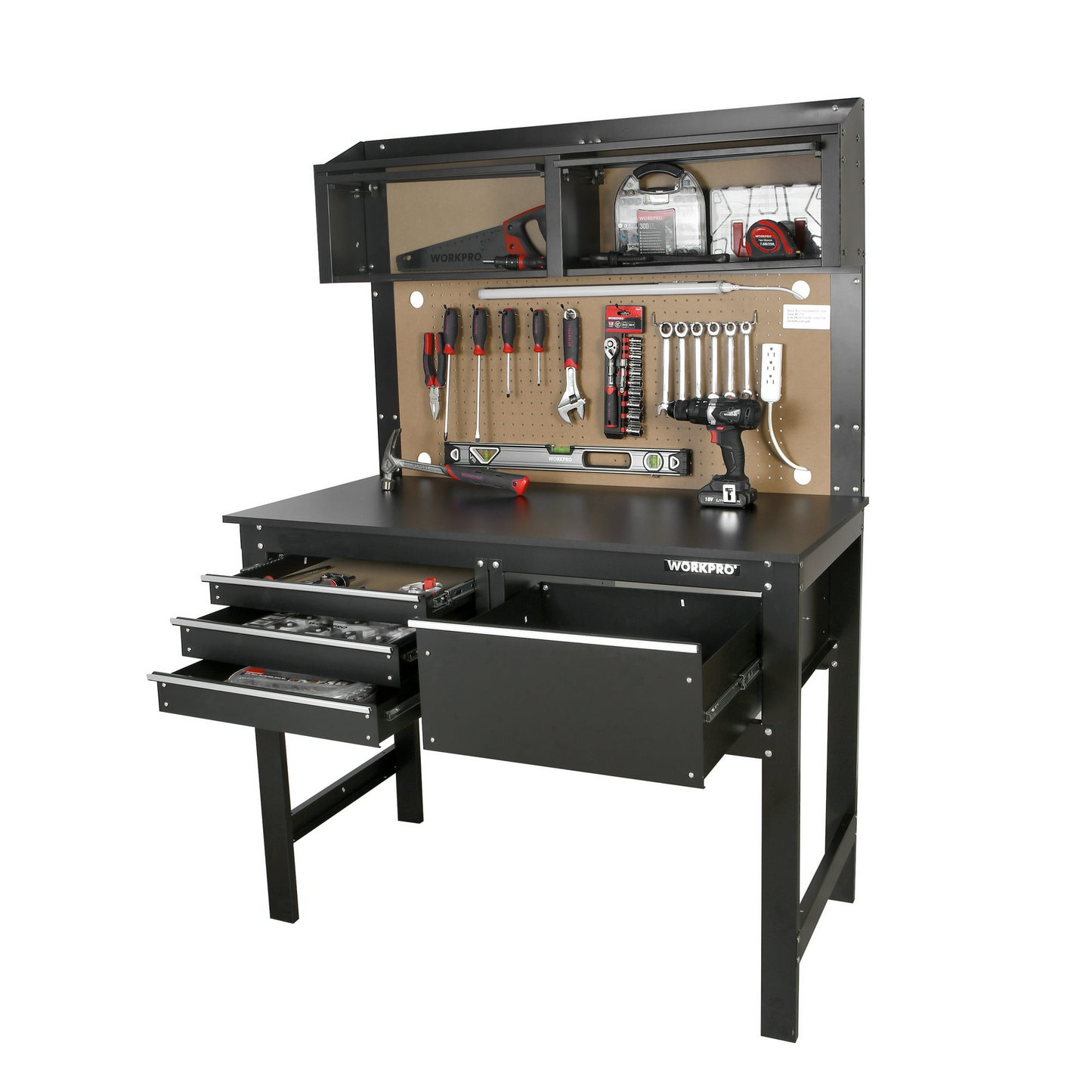 WORKPRO 2-in-1 48” Workbench and Cabinet Combo w/ Light