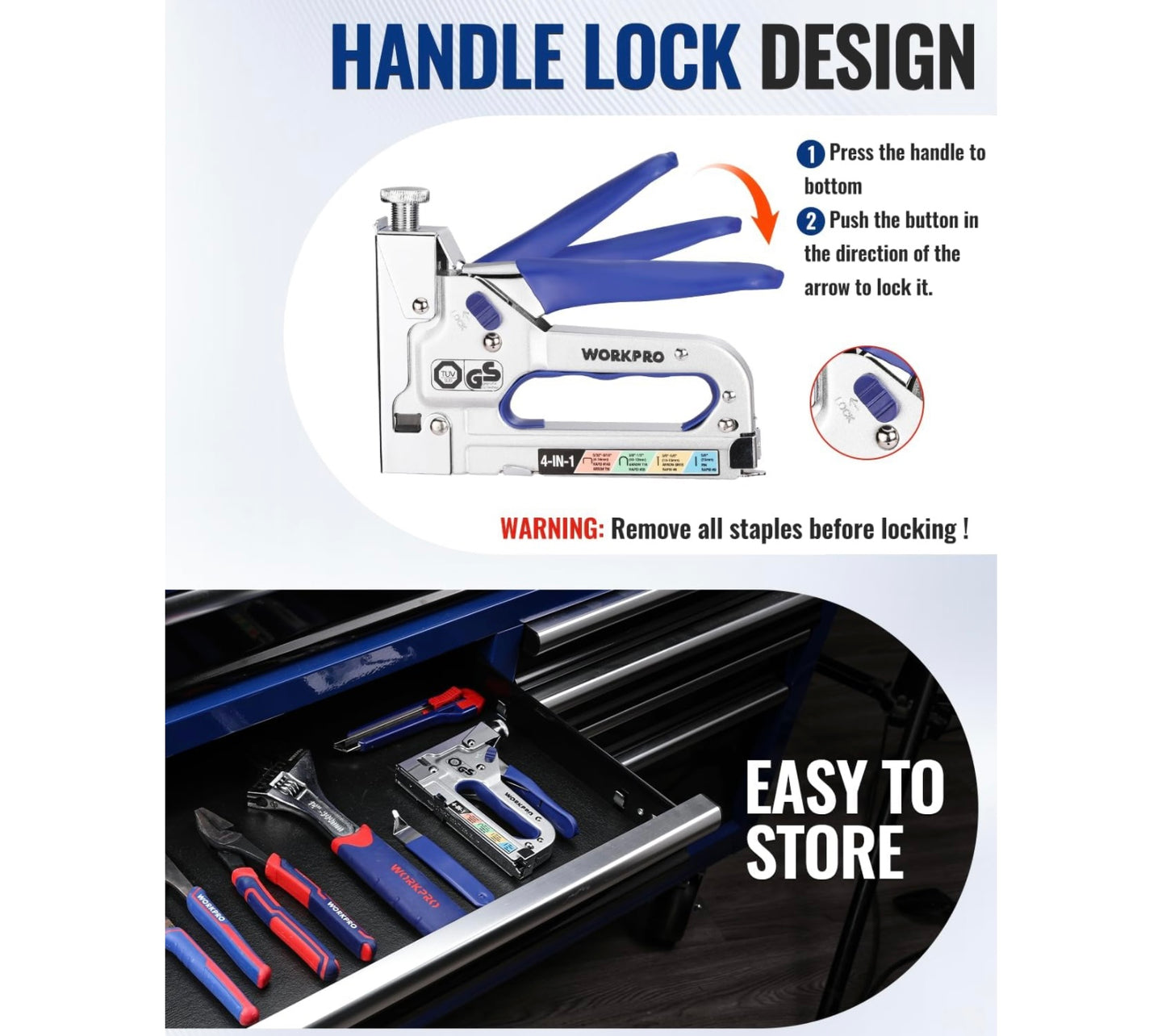 WORKPRO 4-in-1 Staple Gun + 2000 Staples