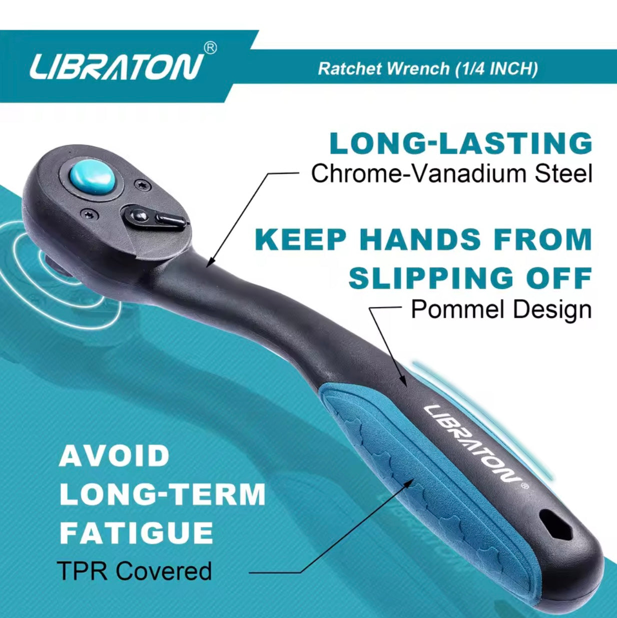 LIBRATON 1/4” Quick-Release Ratchet Wrench w/ Comfort Grip