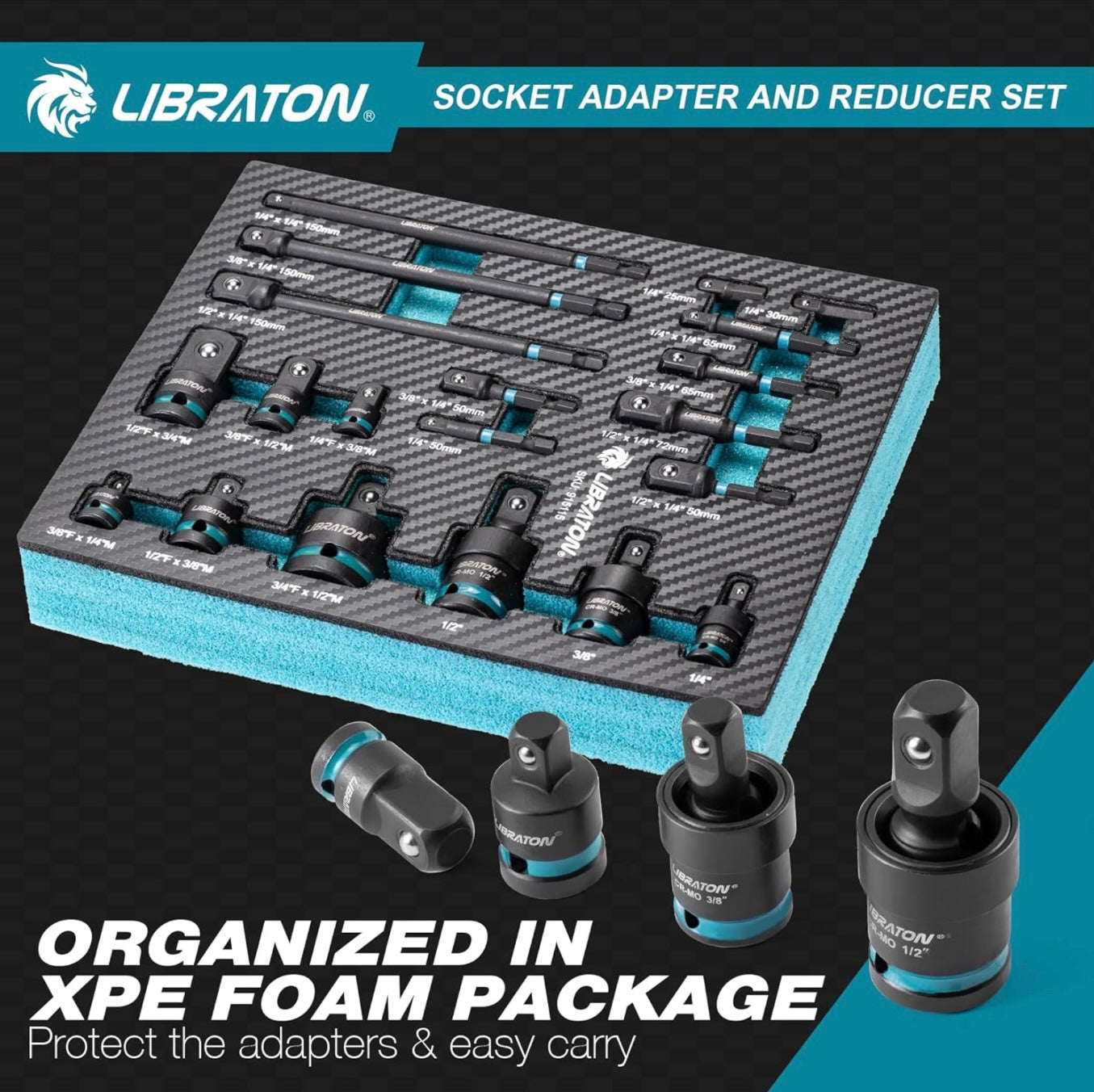 LIBRATON 20PCS Impact Socket Adapter and Reducer Set