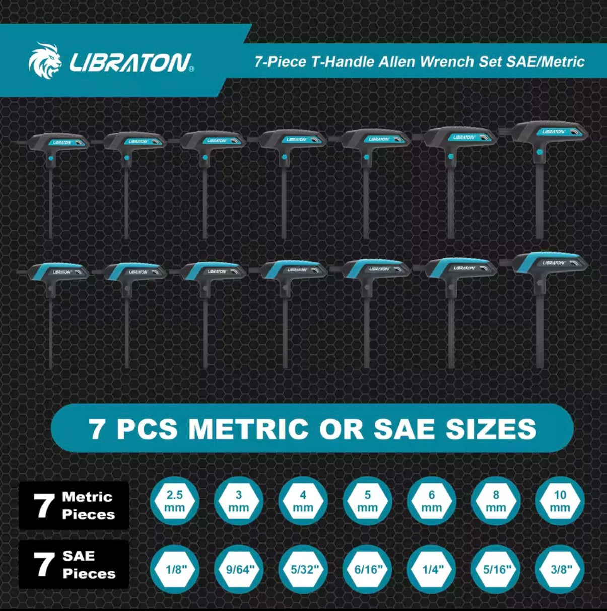 LIBRATON 7PC T-Handle Allen Wrench Set - Metric/SAE