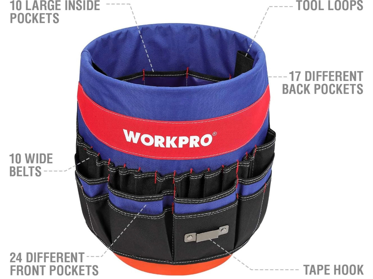 WORKPRO Bucket Tool Organizer w/ 51 Pockets, Fits 3.5-5 Gallon Bucket (Tools Excluded)