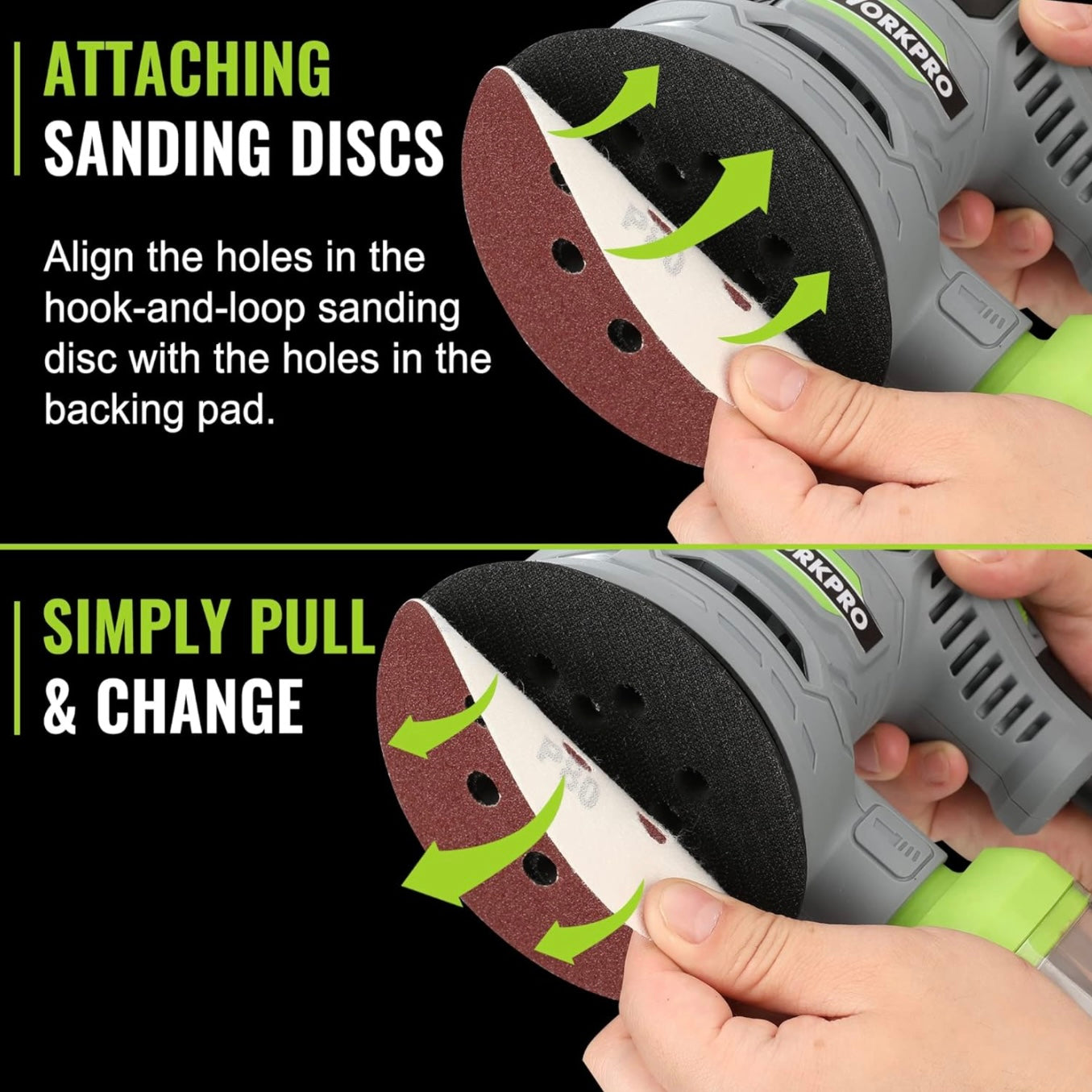 WORKPRO 300W 5” Random Orbit Sander w/ Dust Collector, 15pcs Sandpapers