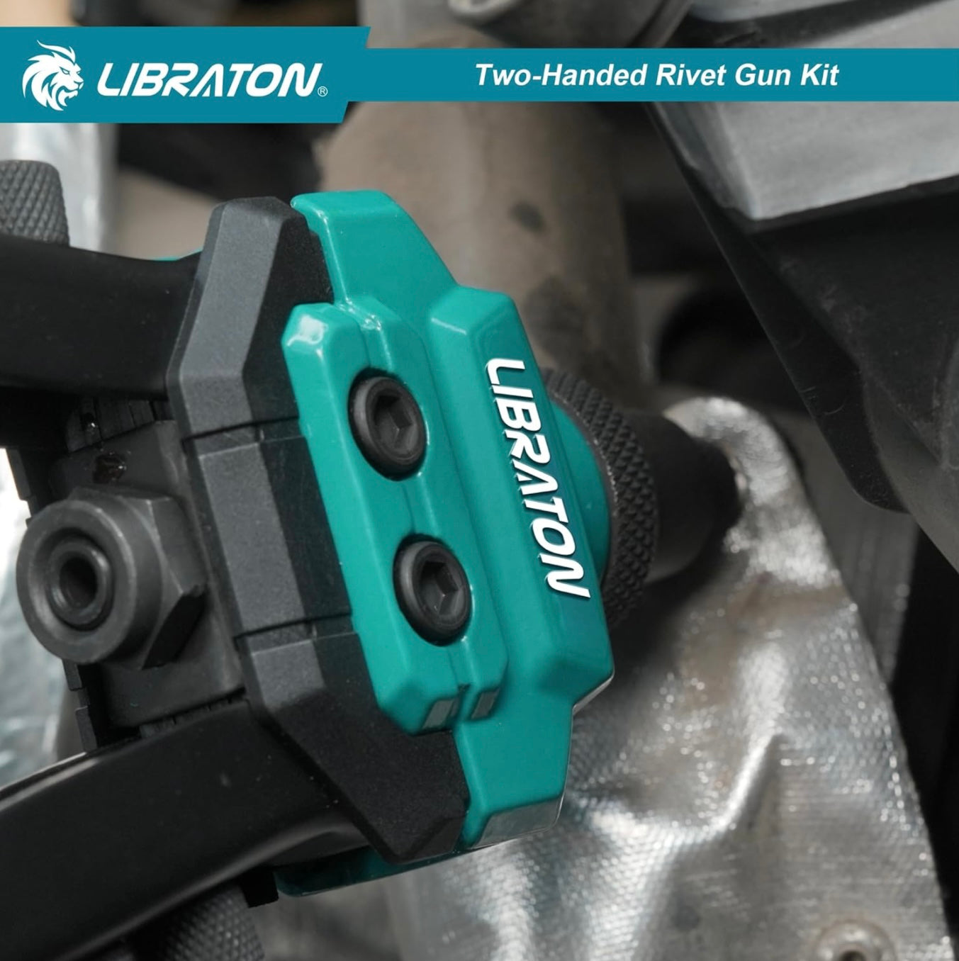 LIBRATON Heavy-Duty Two-Handed Pop Rivet Gun Kit w/ 250 Aluminum Rivets in Box, 5 Tool-Free Interchangeable Nozzles, 5 HSS Drill Bits