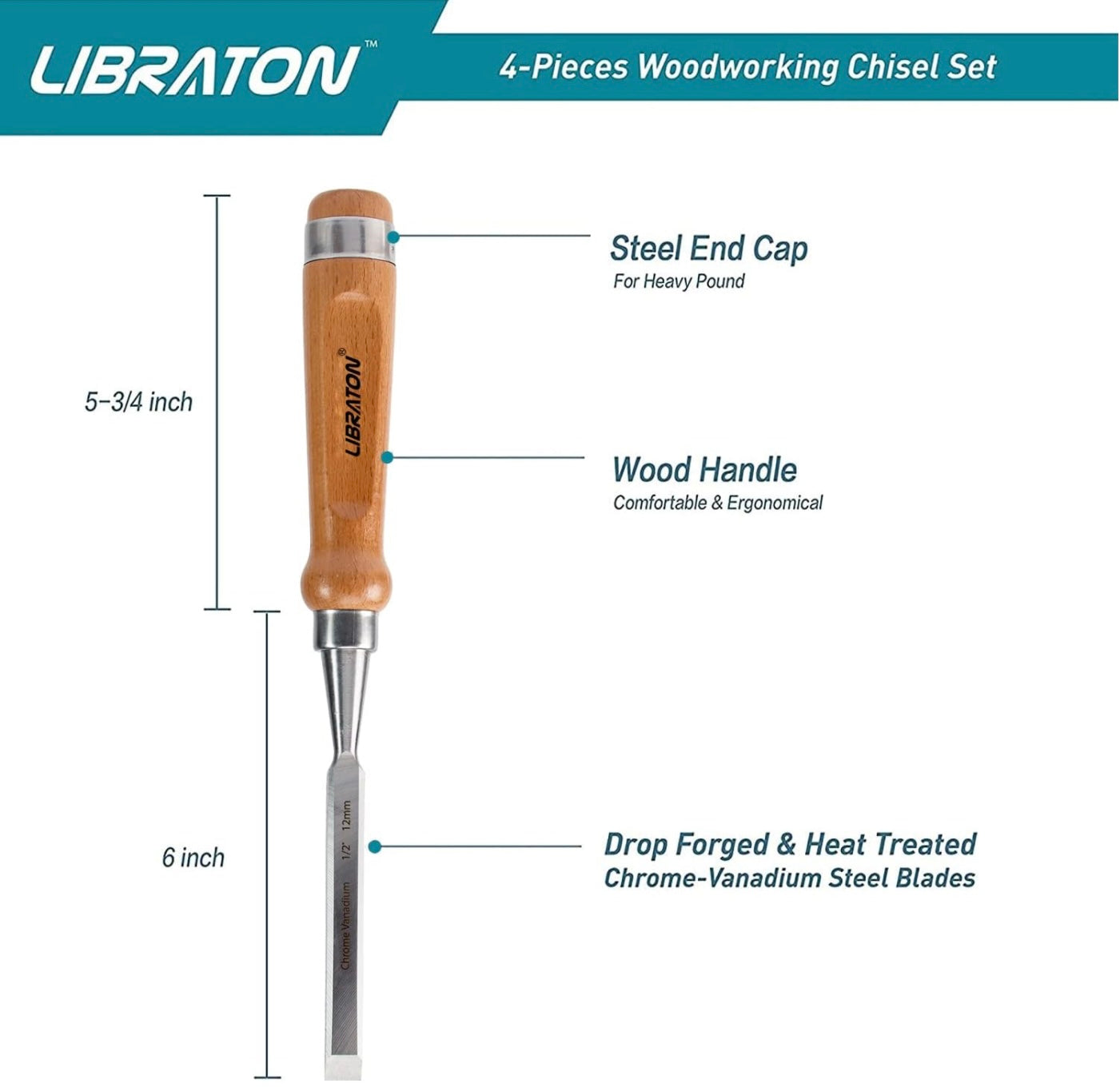 Libraton 4PC Woodworking Chisel Set w/ Leather Pouch