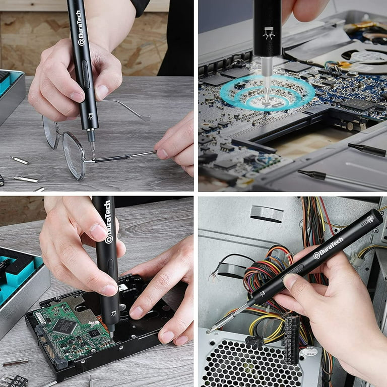 DURATECH 55PC Precision Electric Screwdriver Set w/ 51 Piece S2 Steel Bits, LED Work Light, Storage Box, Bit Holders, USB Type-B Cable