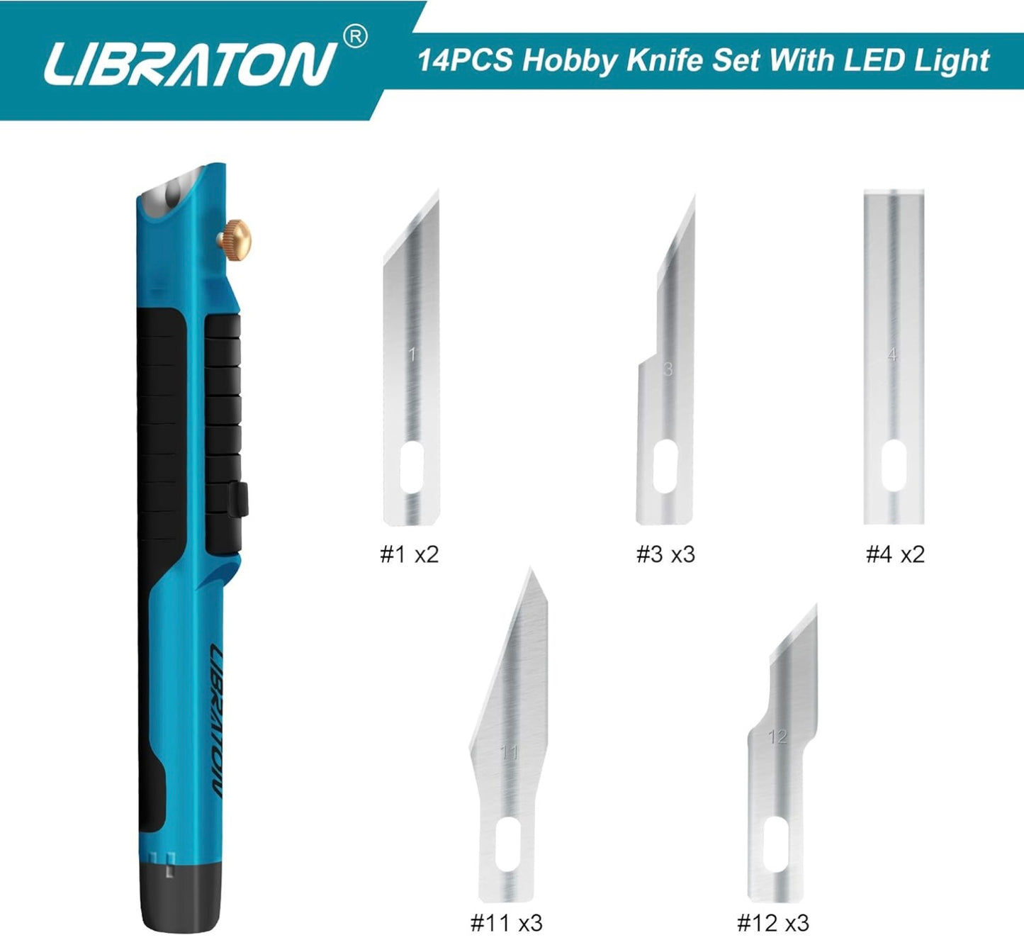 LIBRATON 14PC Hobby Knife w/ LED Light, Refill Blades
