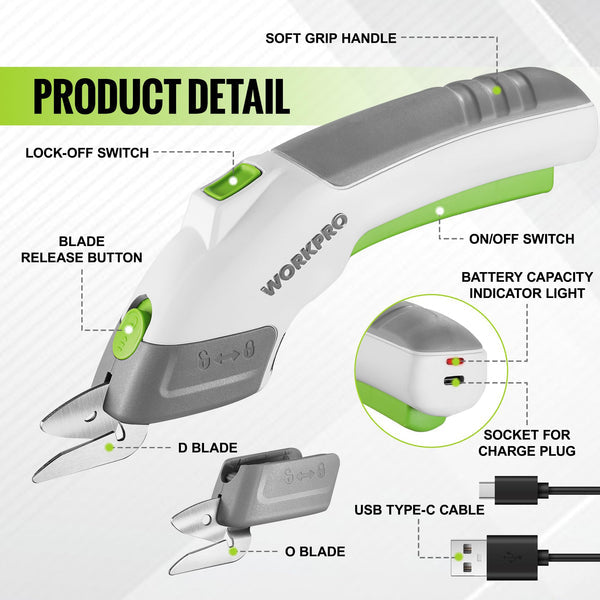 WORKPRO 4V Cordless Rechargeable Electric Scissors