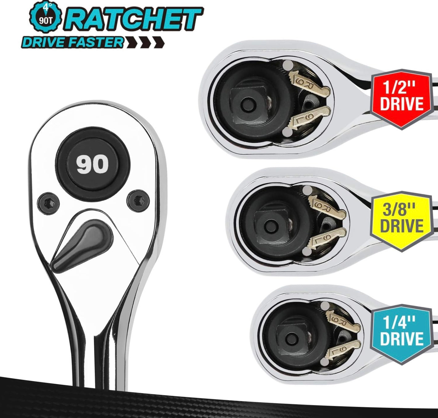 DURATECH 3-Piece Drive Ratchet - 1/4", 3/8", 1/2" Drive