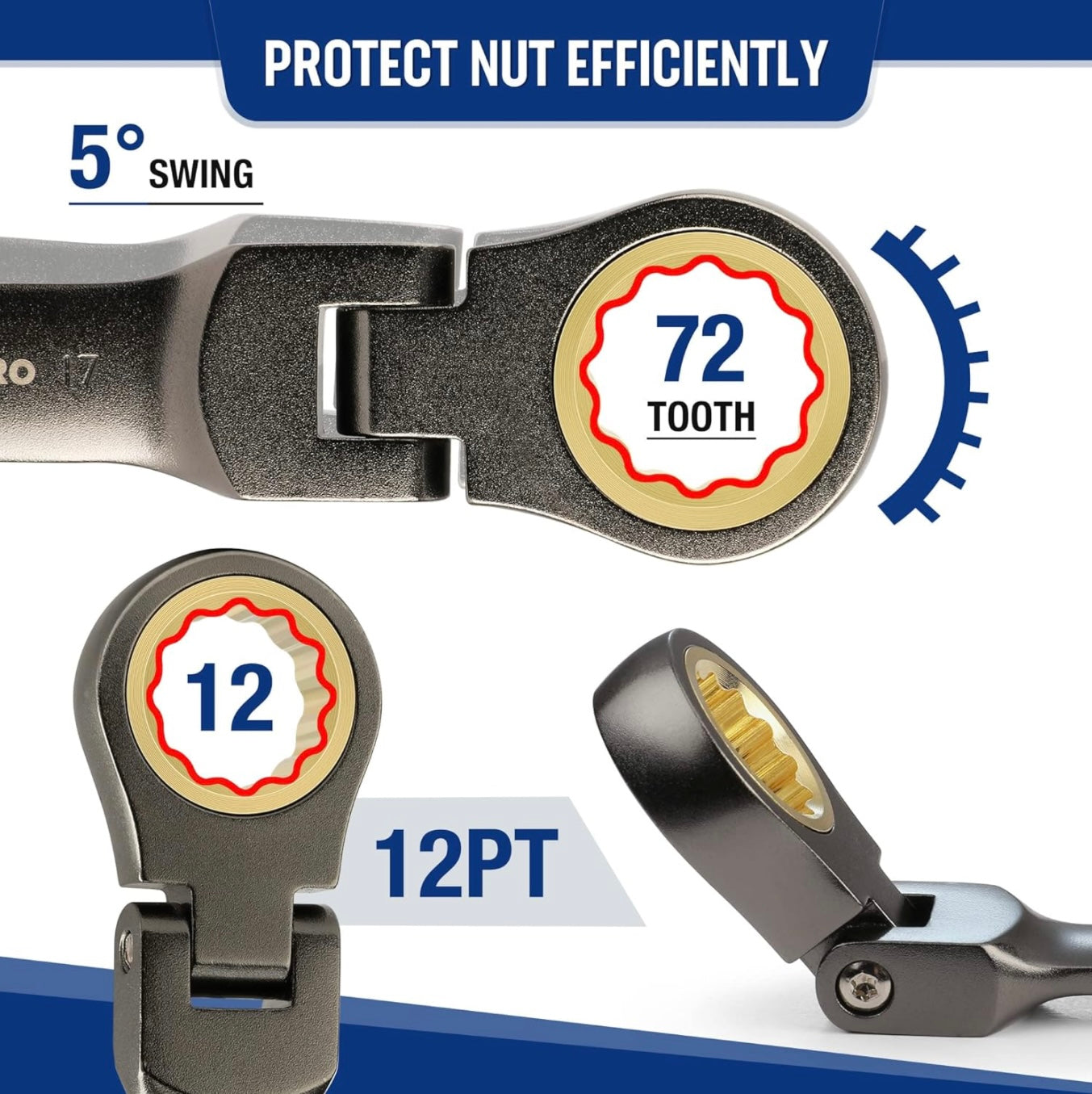 WORKPRO 8PC Flex Head Stubby Ratcheting Combination Wrench Set, Metric 9, 10, 11, 12, 13, 14, 15, 17 mm, w/ Rolling Pouch