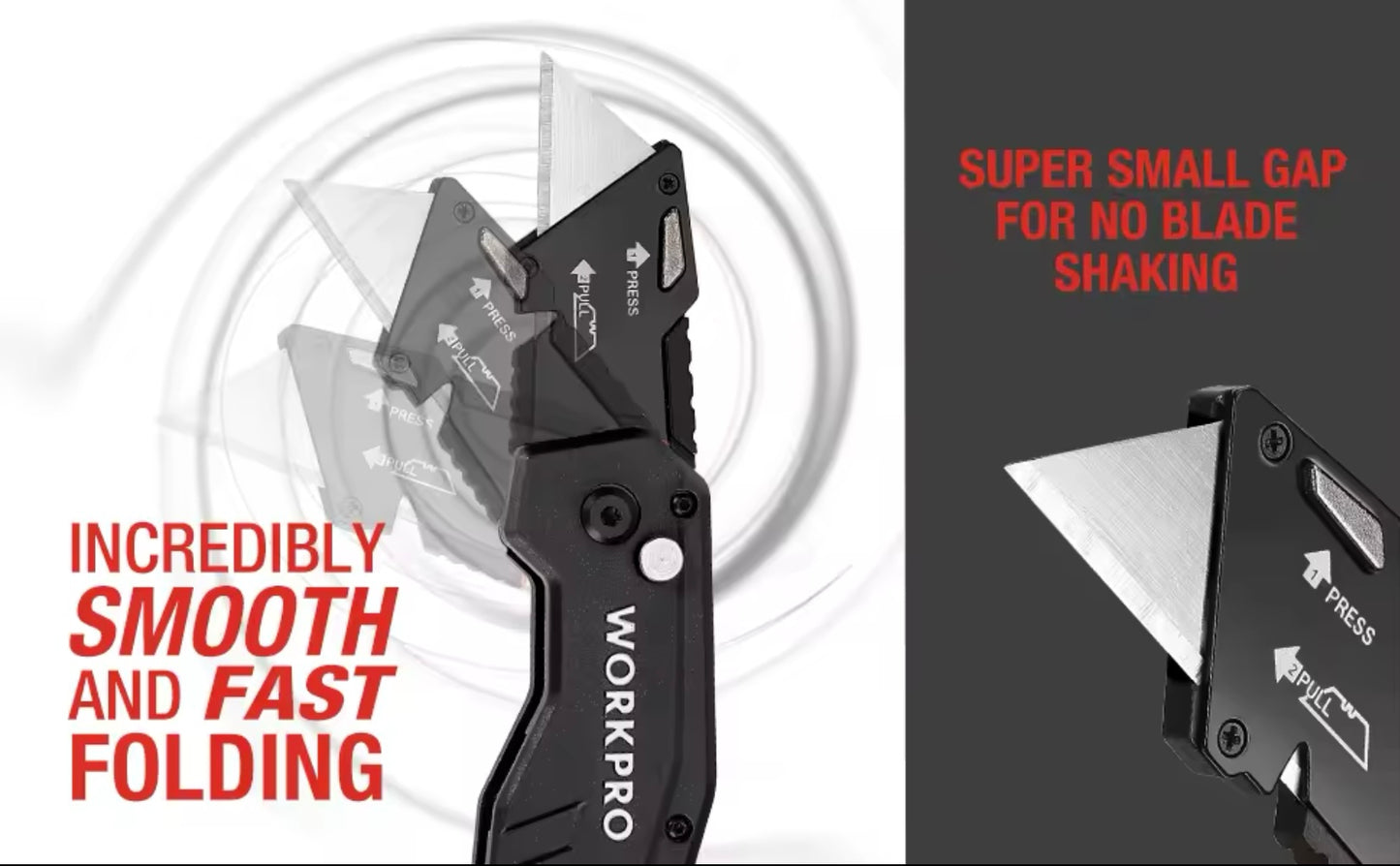 WORKPRO Folding Utility Knife, Quick Change Blade, Lightweight Nylon Handle w/ 10Pc Extra Blades